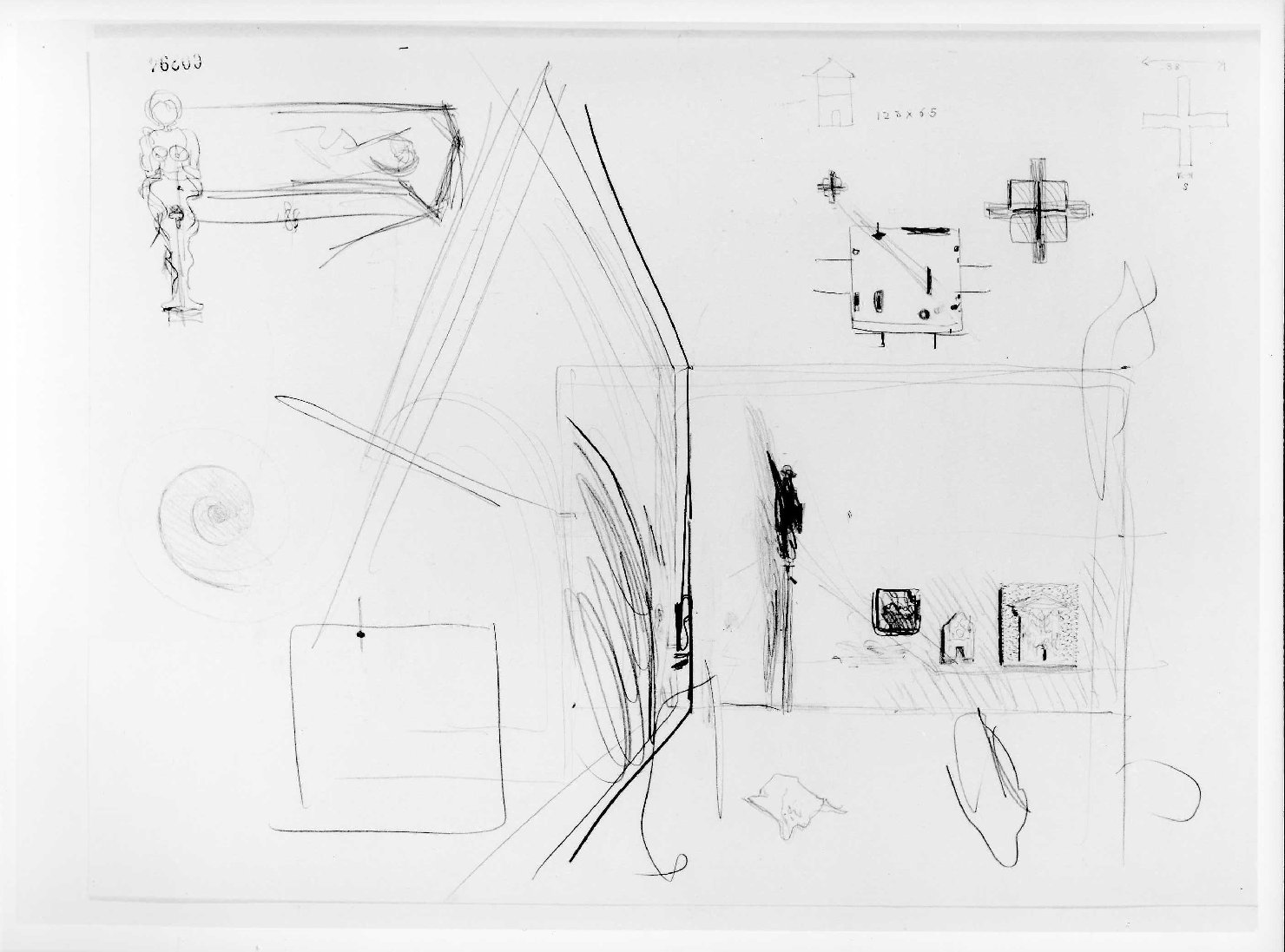 allestimento provvisorio dell'ala della Galleria del Museo di Castelvecchio di Verona (disegno preparatorio) di Scarpa Carlo (sec. XX)