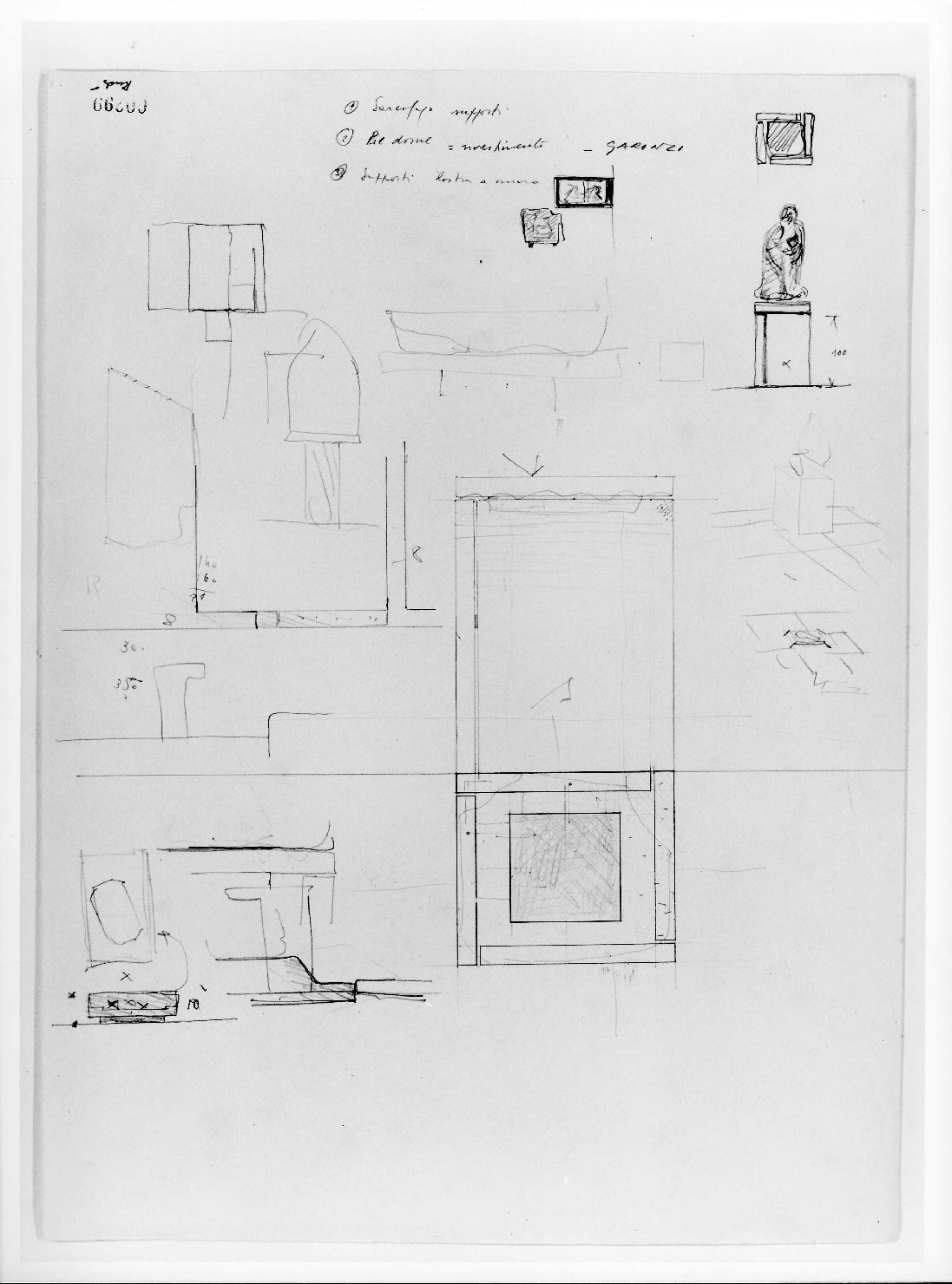 allestimento dell'ala della Galleria del Museo di Castelvecchio di Verona (disegno preparatorio) di Rudi Arrigo, Scarpa Carlo (sec. XX)
