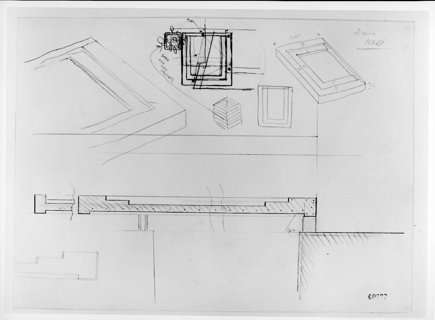 corte e giardino del Museo di Castelvecchio di Verona (disegno) di Scarpa Carlo (sec. XX)