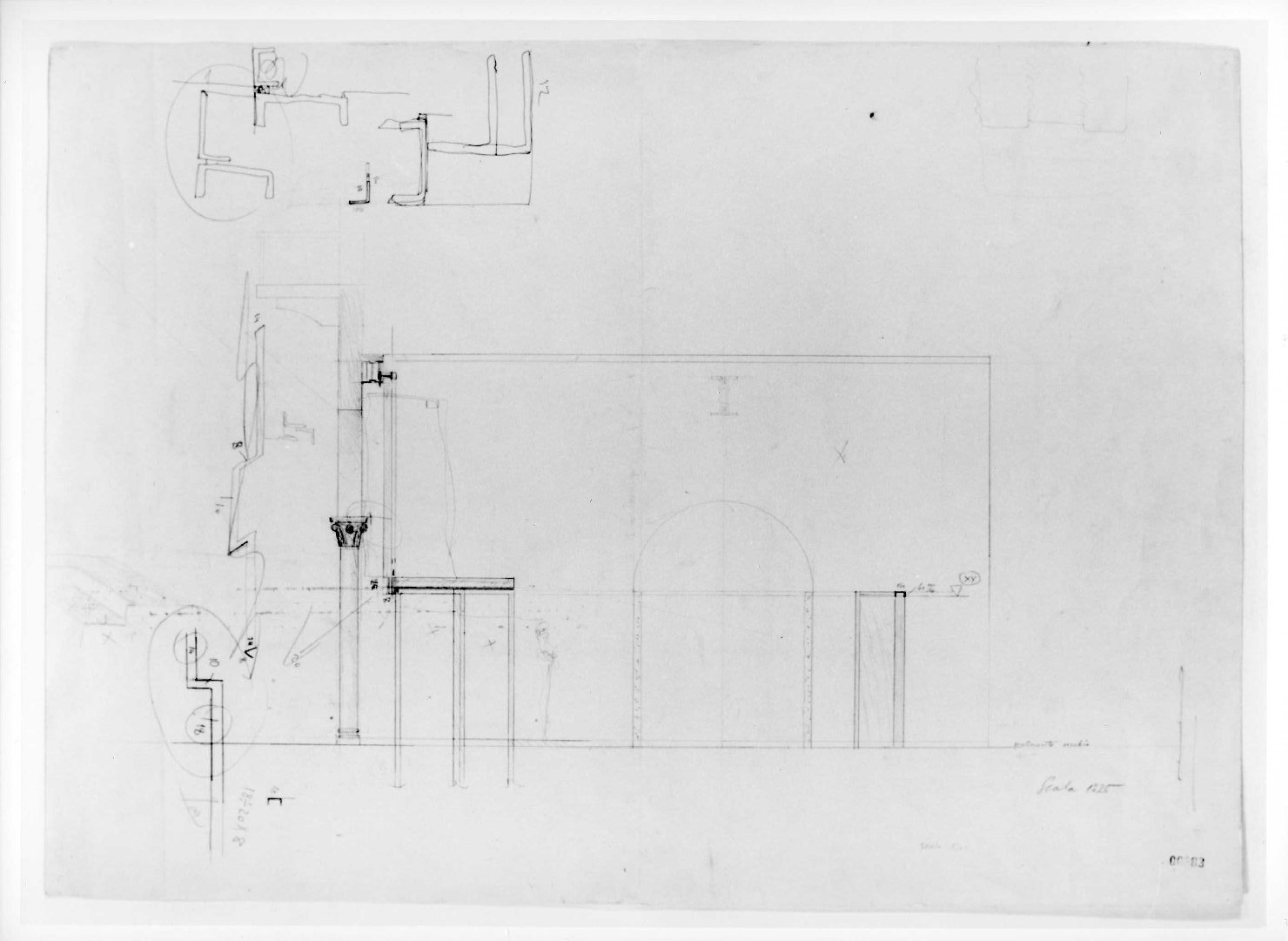 restauro dell'ala della Galleria del Museo di Castelvecchio di Verona (disegno preparatorio) di Scarpa Carlo (sec. XX)