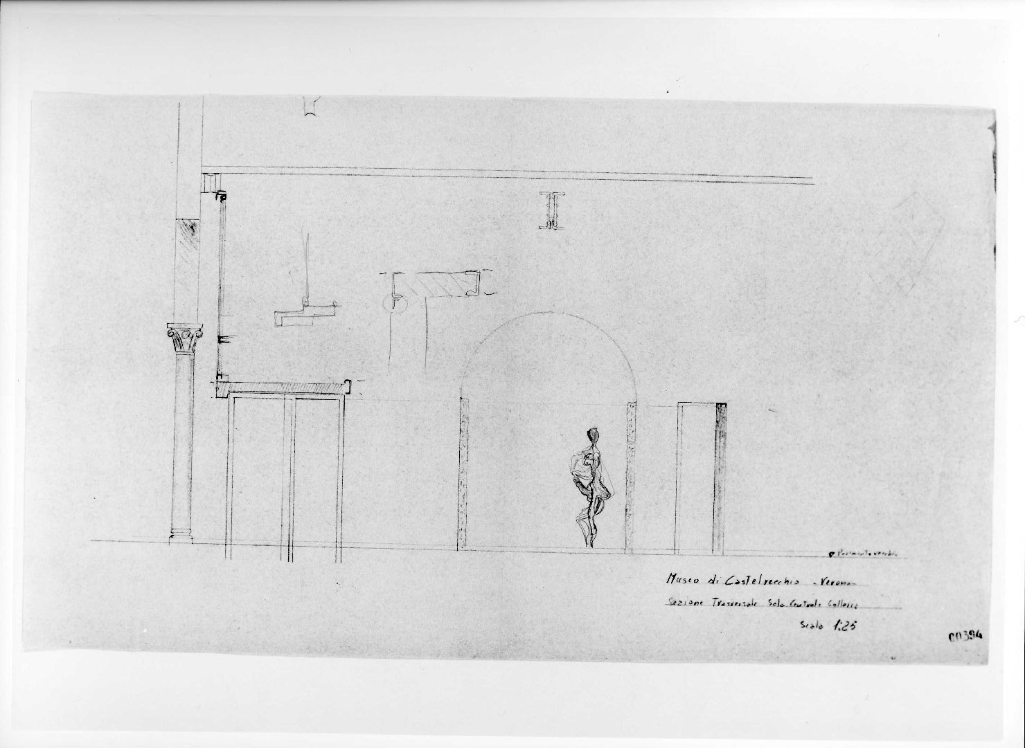 restauro dell'ala della Galleria del Museo di Castelvecchio di Verona (disegno preparatorio) di Scarpa Carlo (sec. XX)