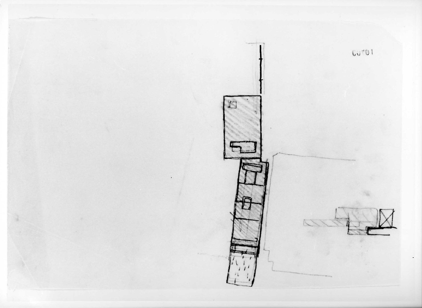 porta del Morbio, mastio e ala della Reggia del Museo di Castelvecchio di Verona (disegno preparatorio) di Scarpa Carlo (sec. XX)