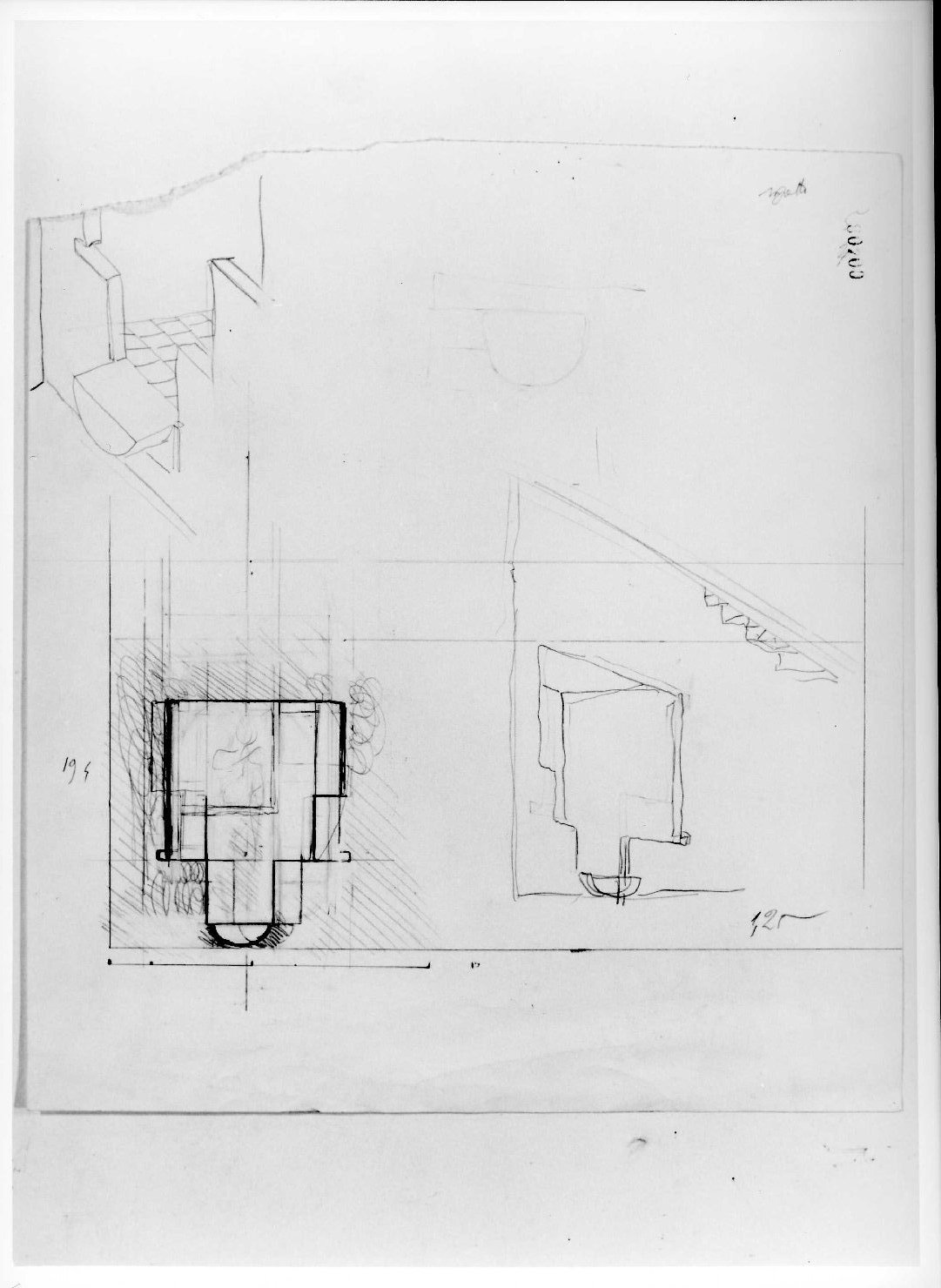 sala di entrata-uscita del Museo di Castelvecchio di Verona (disegno) di Scarpa Carlo (sec. XX)