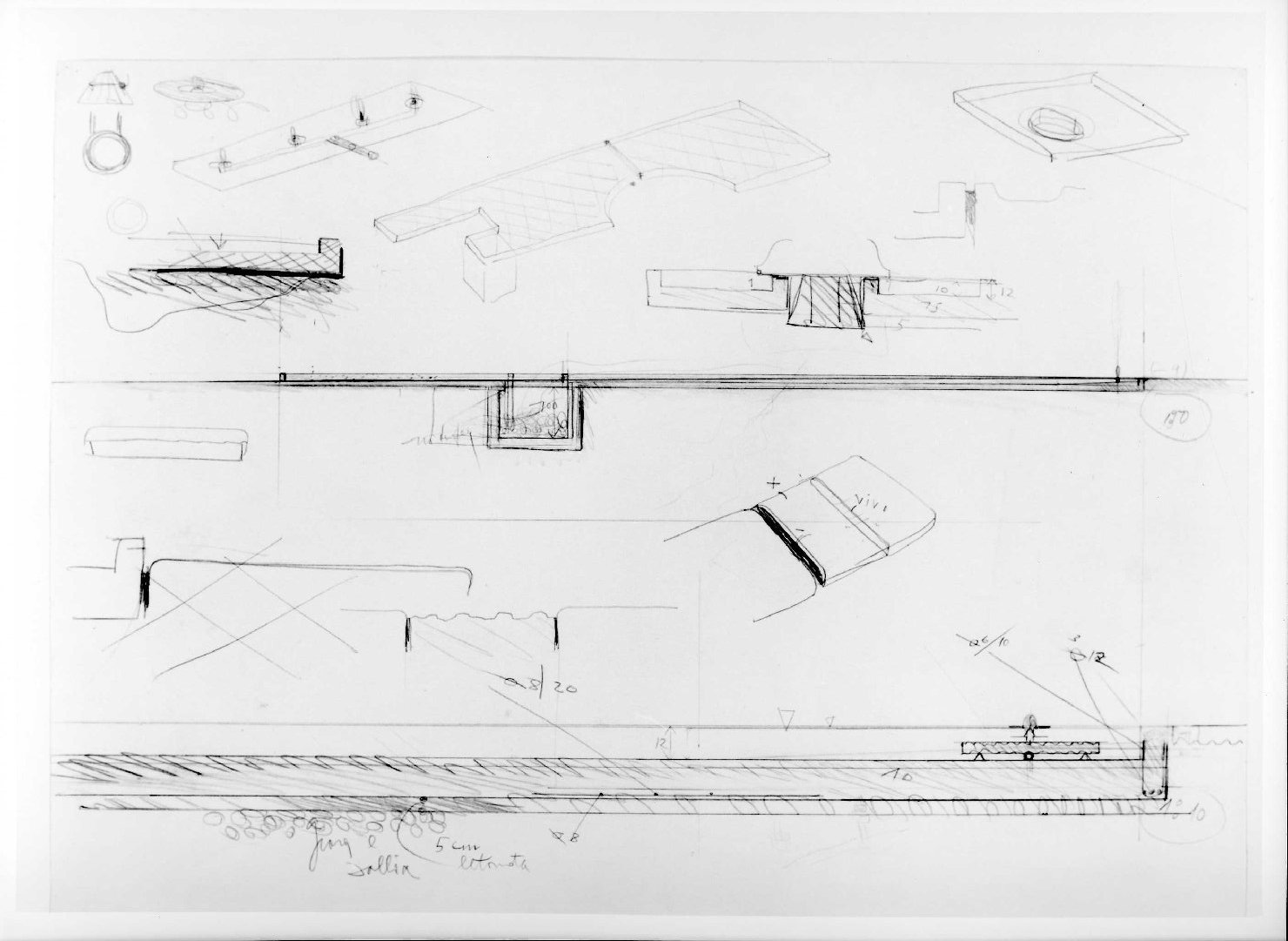 corte e giardino del Museo di Castelvecchio di Verona (disegno preparatorio) di Scarpa Carlo (sec. XX)