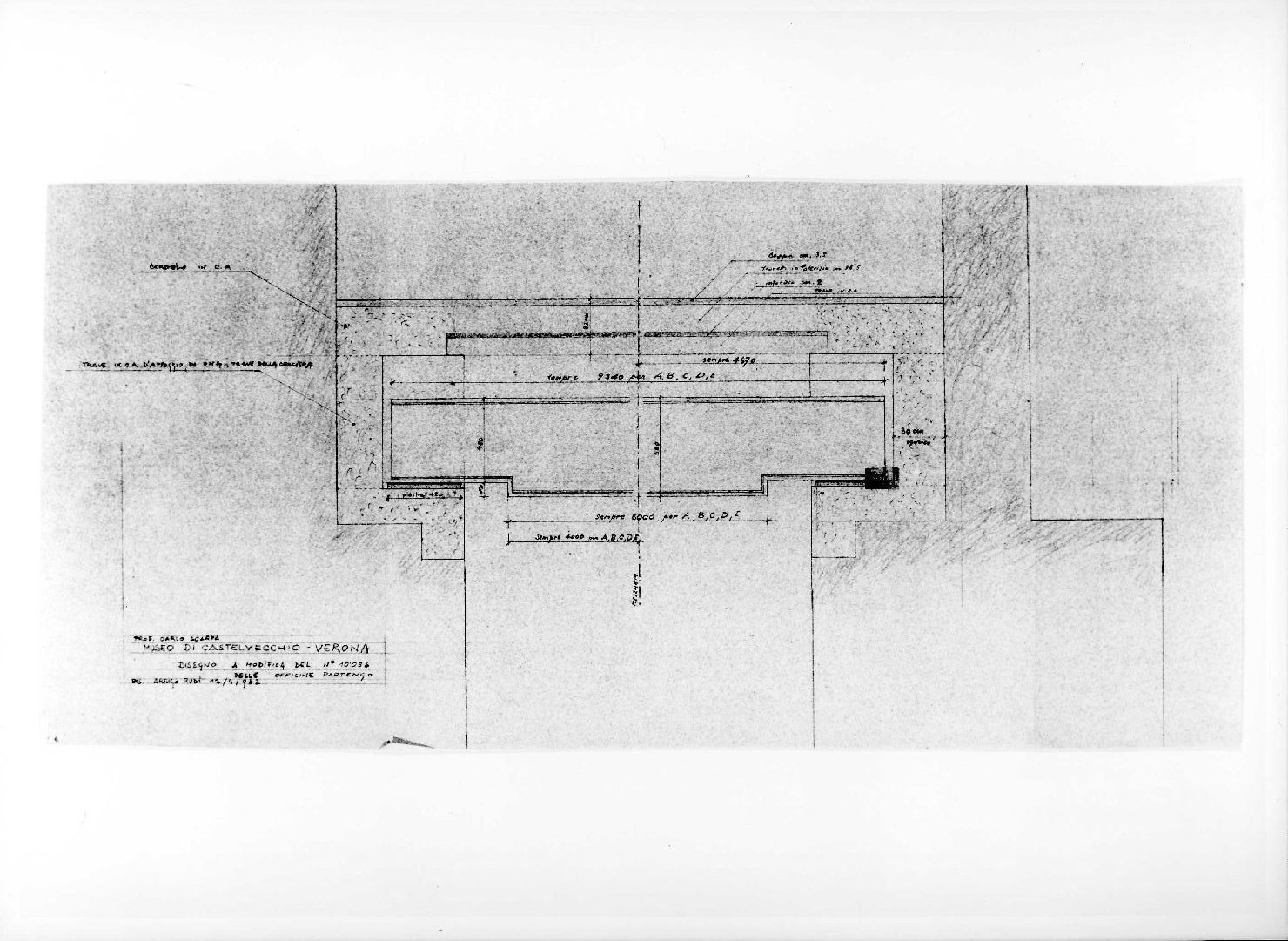 restauro dell'ala della Galleria del Museo di Castelvecchio di Verona (disegno preparatorio) di Scarpa Carlo, Rudi Arrigo (sec. XX)