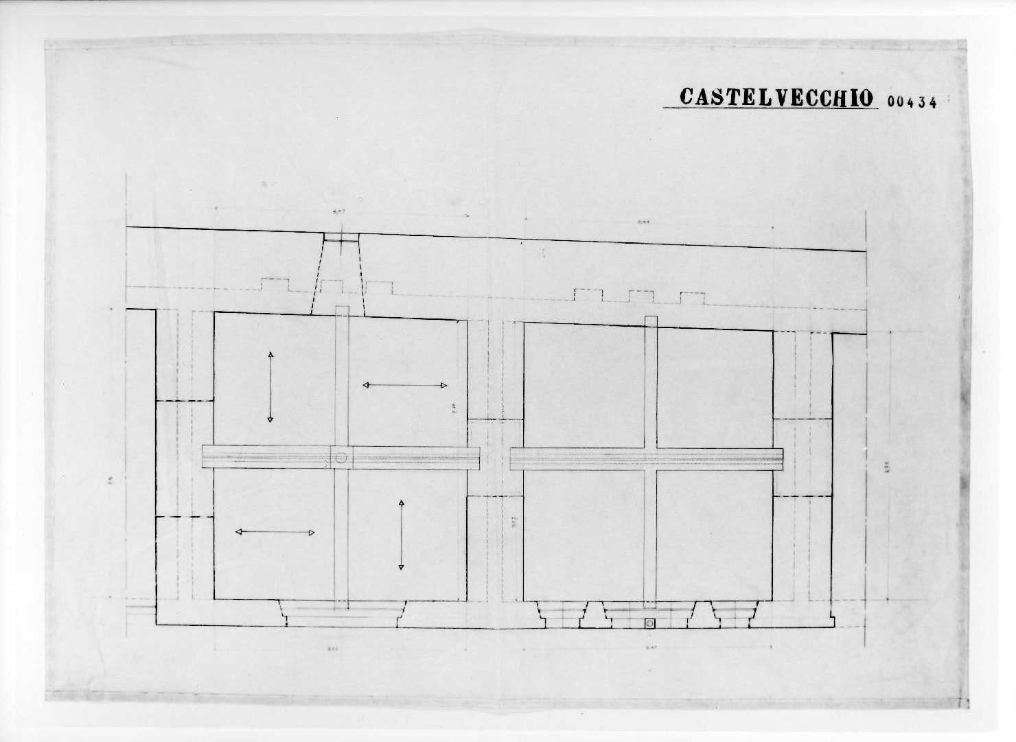 restauro dell'ala della Galleria del Museo di Castelvecchio di Verona (disegno) di Rudella Angelo (sec. XX)