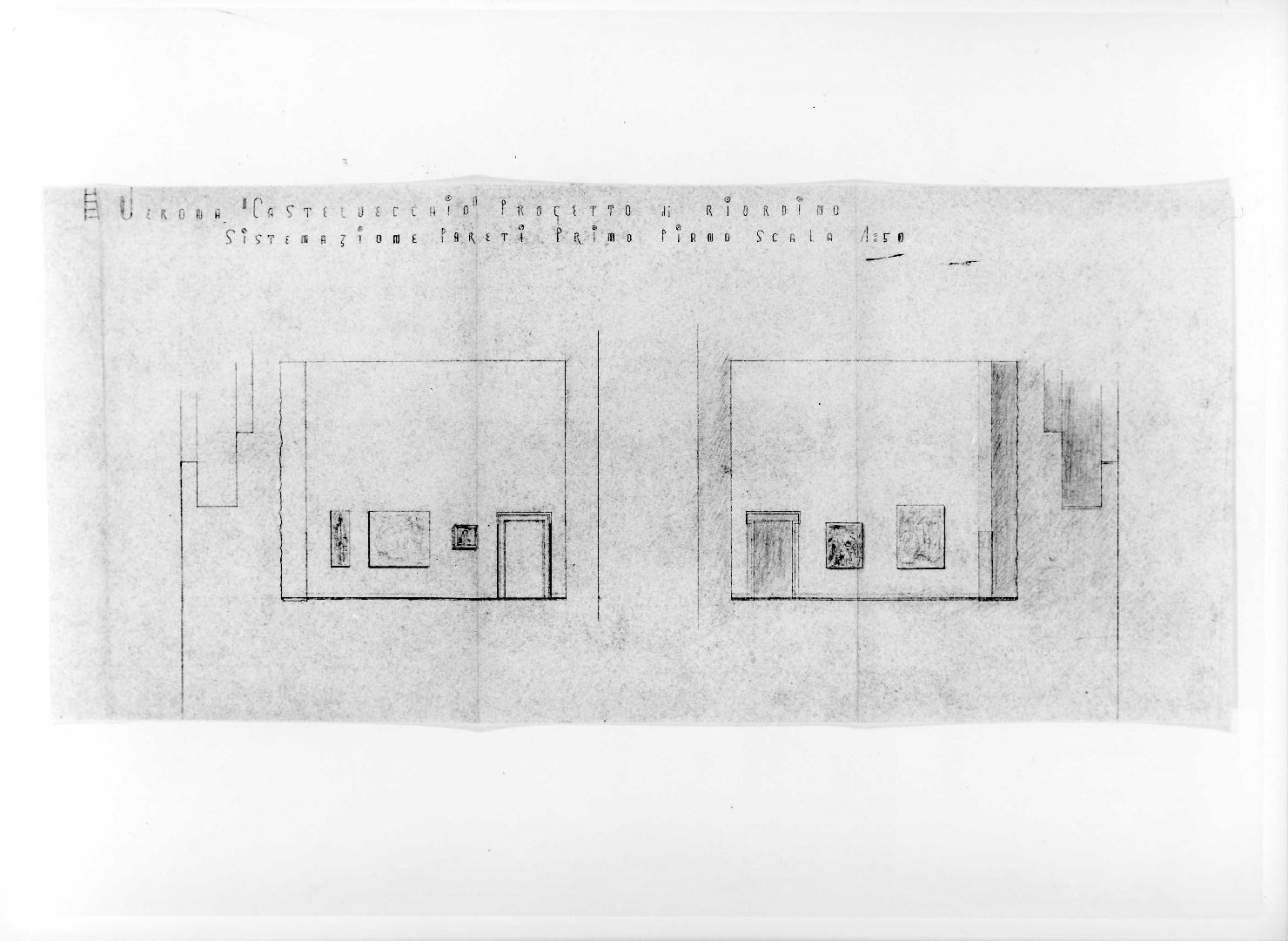 allestimento dell'ala della Galleria del Museo di Castelvecchio di Verona (disegno) di Scarpa Carlo, Rudi Arrigo (sec. XX)