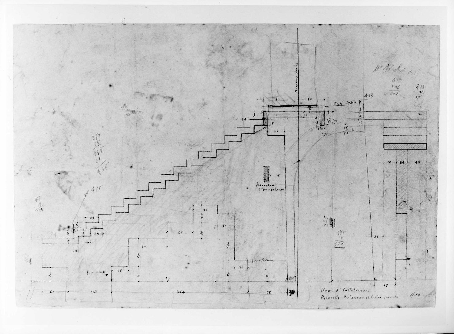 porta del Morbio, mastio e ala della Reggia del Museo di Castelvecchio di Verona (disegno) di Scarpa Carlo (sec. XX)