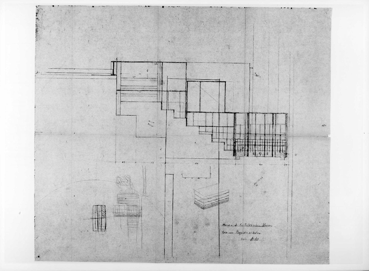 statua equestre di Cangrande I della Scala al Museo di Castelvecchio di Verona (disegno preparatorio) di Scarpa Carlo, Rudella Angelo (sec. XX)