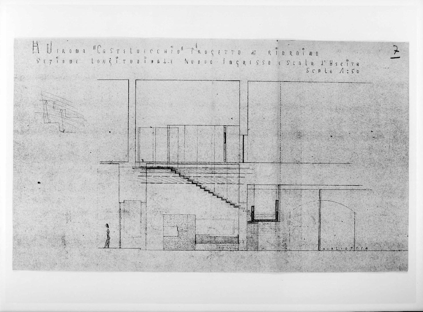 sala di entrata-uscita del Museo di Castelvecchio di Verona (disegno preparatorio) di Scarpa Carlo (sec. XX)