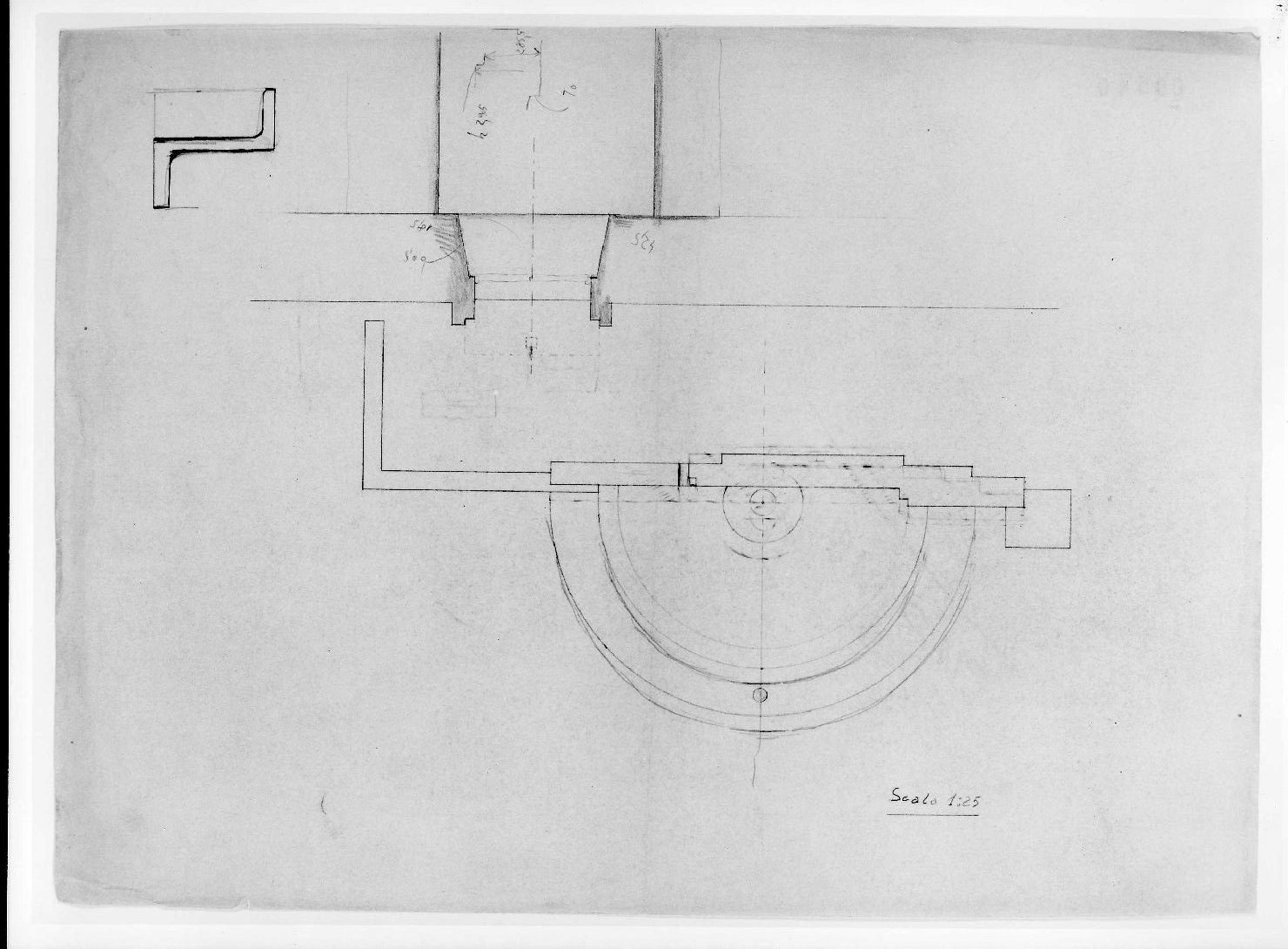 corte e giardino del Museo di Castelvecchio di Verona (disegno preparatorio) di Scarpa Carlo (sec. XX)