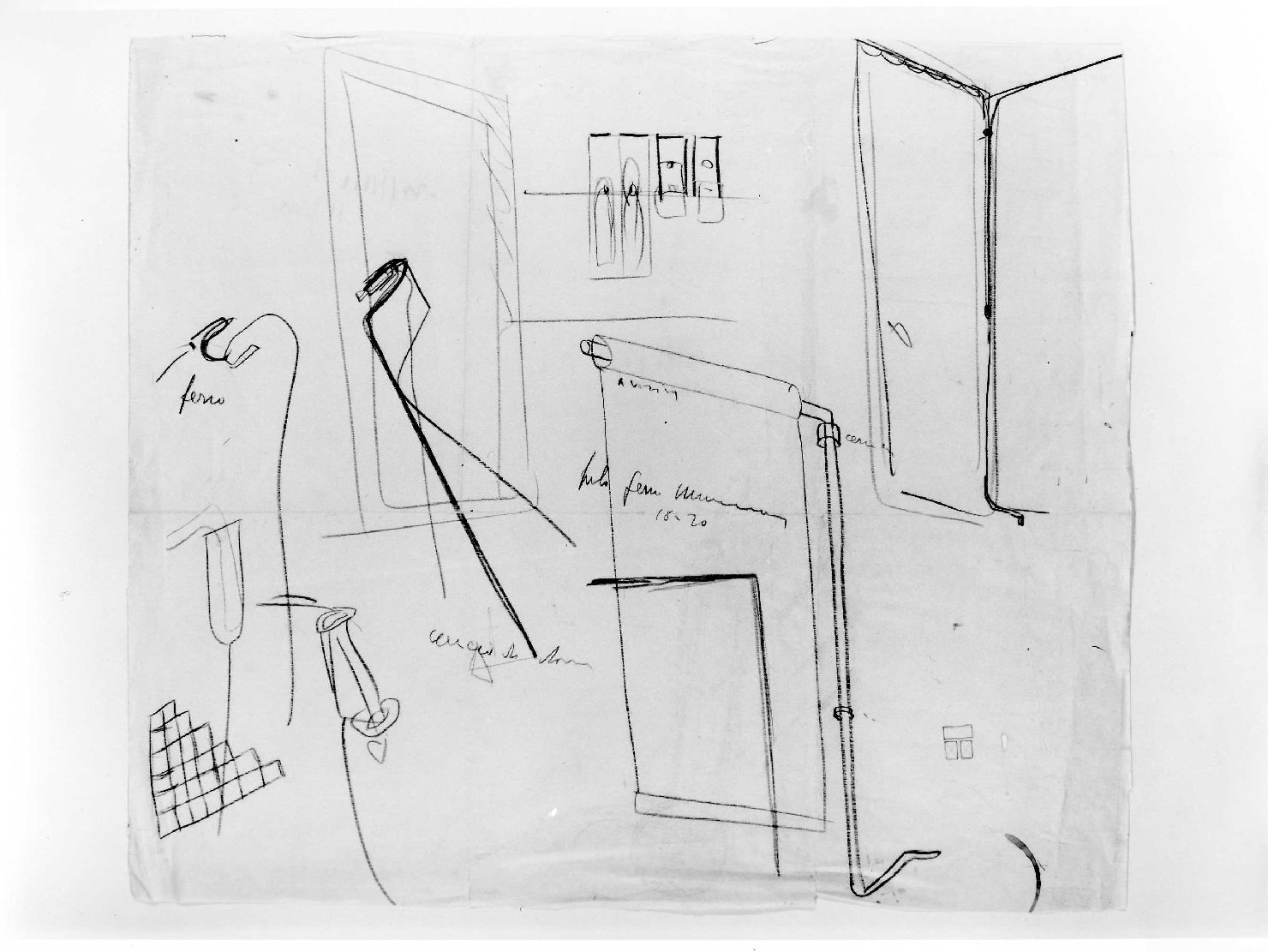 porta del Morbio, mastio e ala della Reggia del Museo di Castelvecchio di Verona (disegno preparatorio) di Scarpa Carlo (sec. XX)