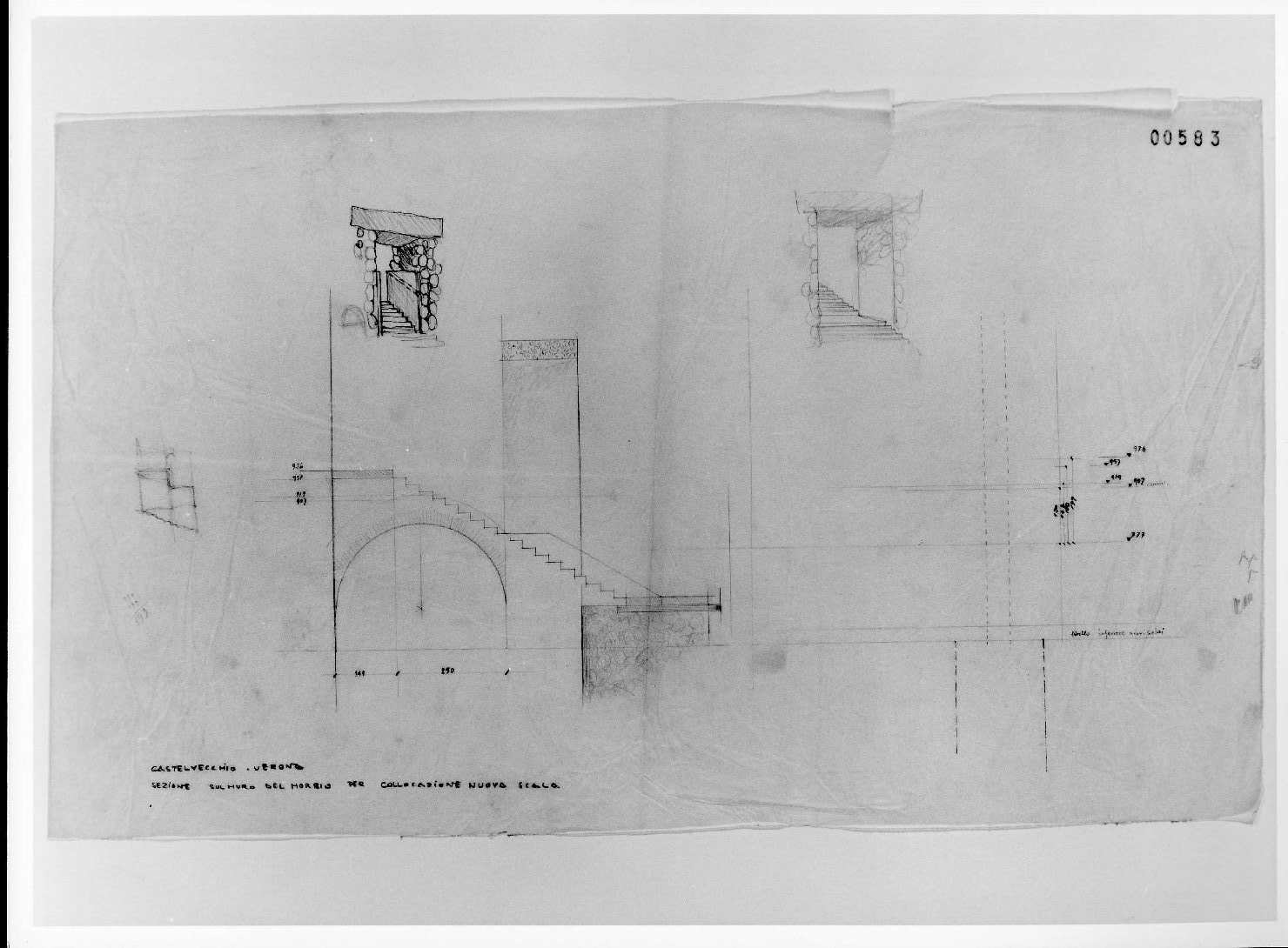 statua equestre di Cangrande I della Scala al Museo di Castelvecchio di Verona (disegno preparatorio) di Scarpa Carlo, Rudi Arrigo (sec. XX)