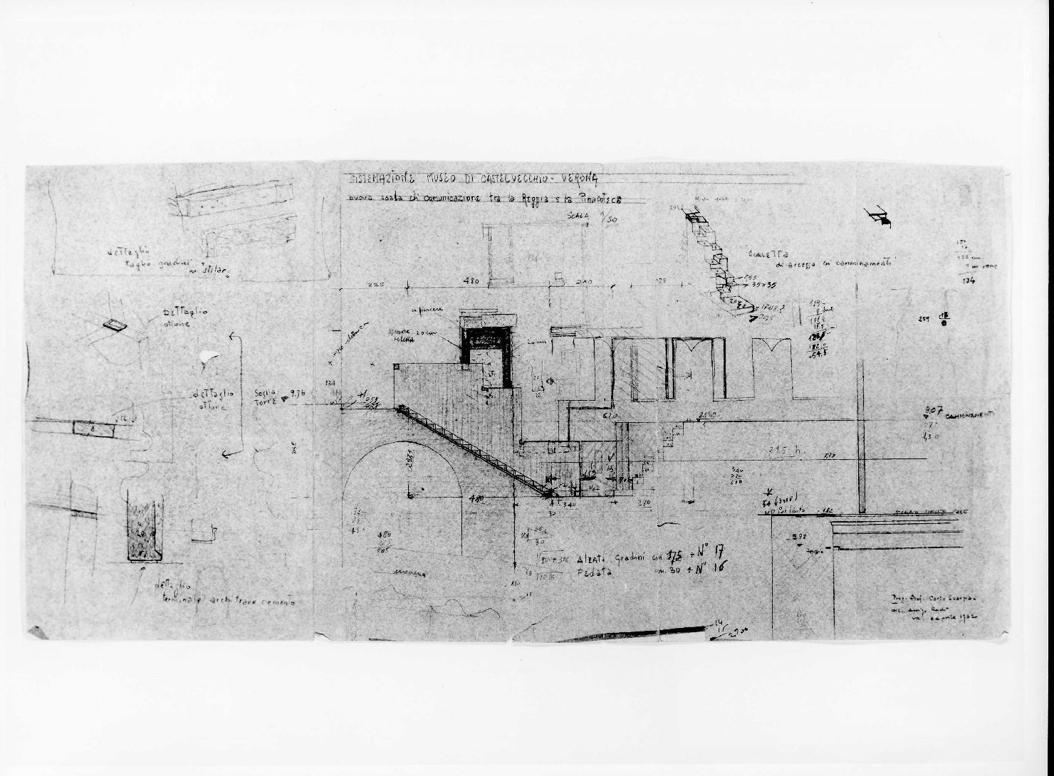 statua equestre di Cangrande I della Scala al Museo di Castelvecchio di Verona (disegno preparatorio) di Scarpa Carlo, Rudi Arrigo (sec. XX)