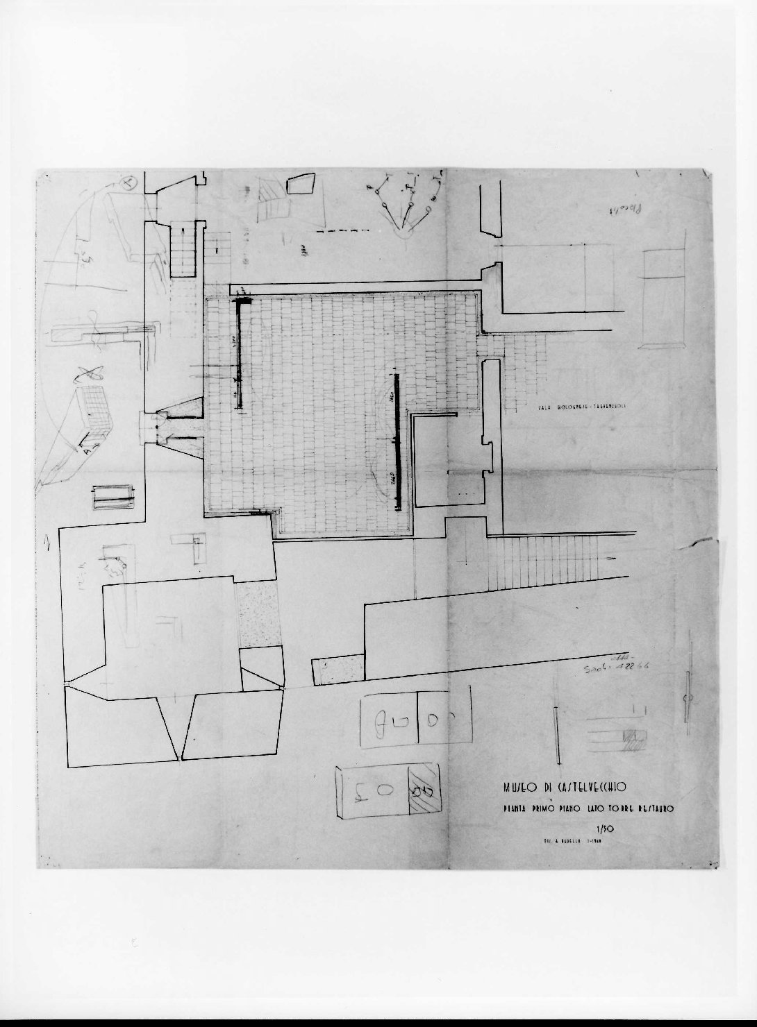 ala orientale del Museo di Castelvecchio di Verona (disegno) di Scarpa Carlo, Rudella Angelo (sec. XX)