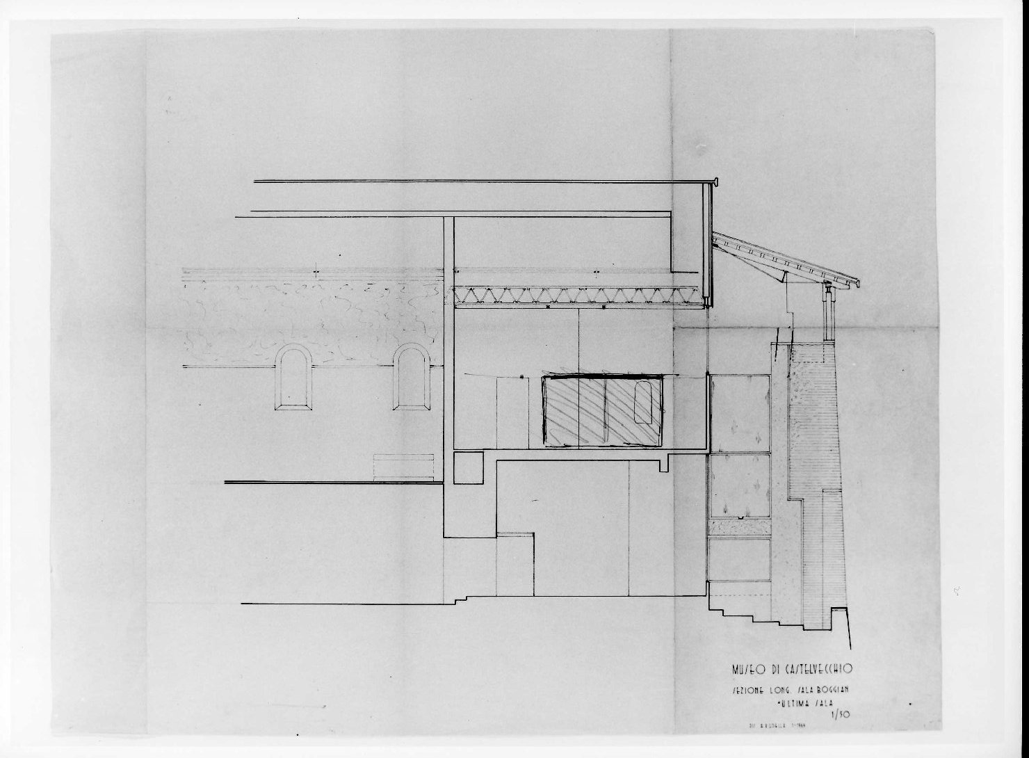 ala orientale del Museo di Castelvecchio di Verona (disegno preparatorio) di Scarpa Carlo, Rudella Angelo (sec. XX)