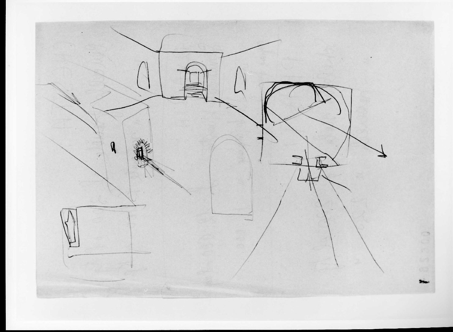 porta del Morbio, mastio e ala della Reggia del Museo di Castelvecchio di Verona (disegno preparatorio) di Scarpa Carlo (sec. XX)