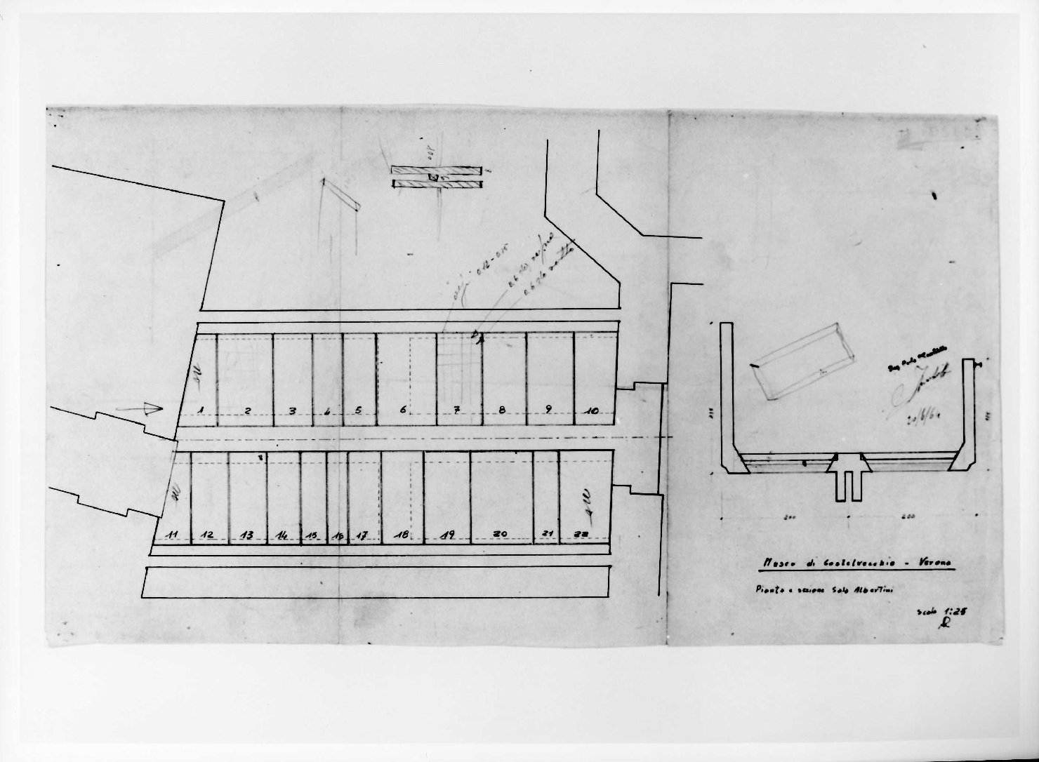 passaggio Reggia-Mastio del Museo di Castelvecchio di Verona (disegno) di Scarpa Carlo, Rudella Angelo, Maschietto Carlo (sec. XX)