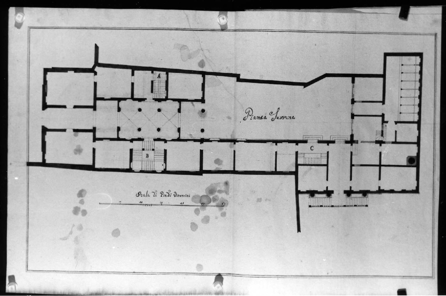 pianta di edificio (disegno, serie) di Calderari Ottone Maria (attribuito) (seconda metà sec. XVIII)