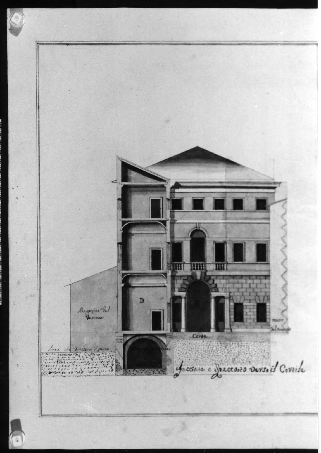 sezione di edificio (disegno, serie) di Calderari Ottone Maria (attribuito) (seconda metà sec. XVIII)