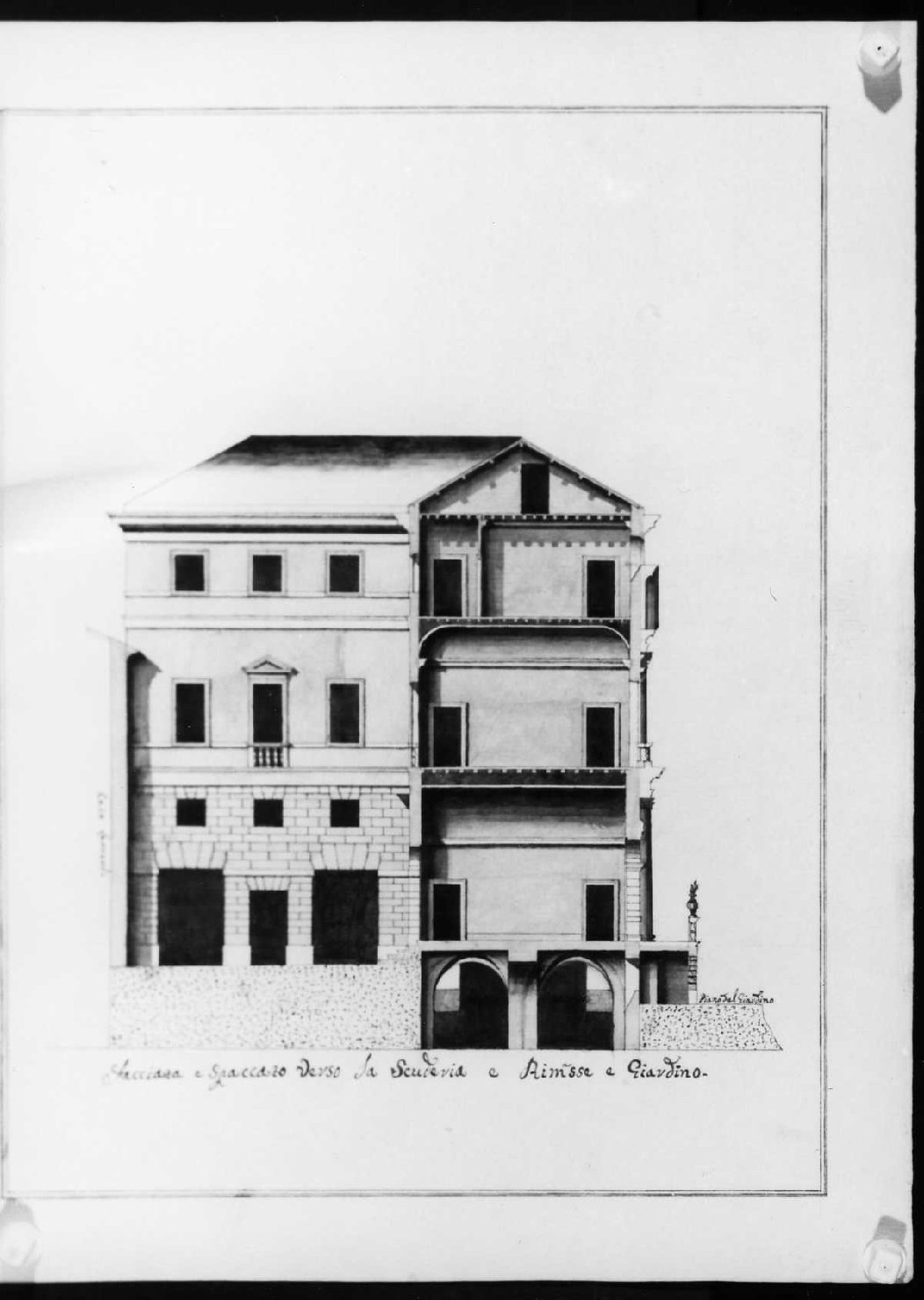 sezione di edificio (disegno, serie) di Calderari Ottone Maria (attribuito) (seconda metà sec. XVIII)