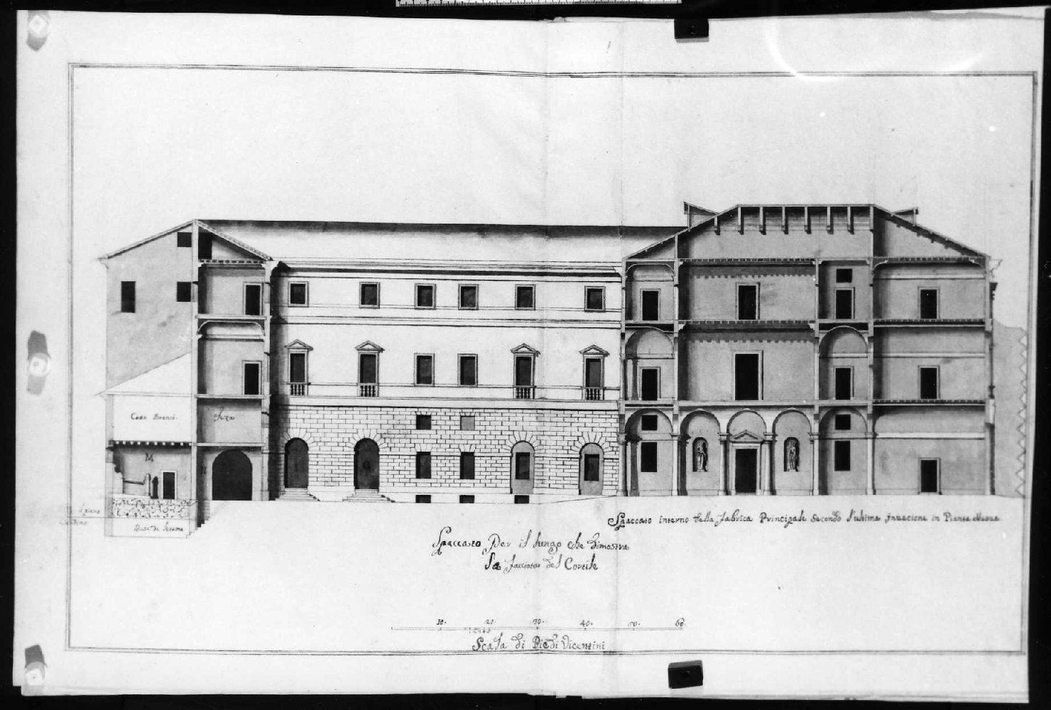 sezione di edificio (disegno, serie) di Calderari Ottone Maria (attribuito) (seconda metà sec. XVIII)