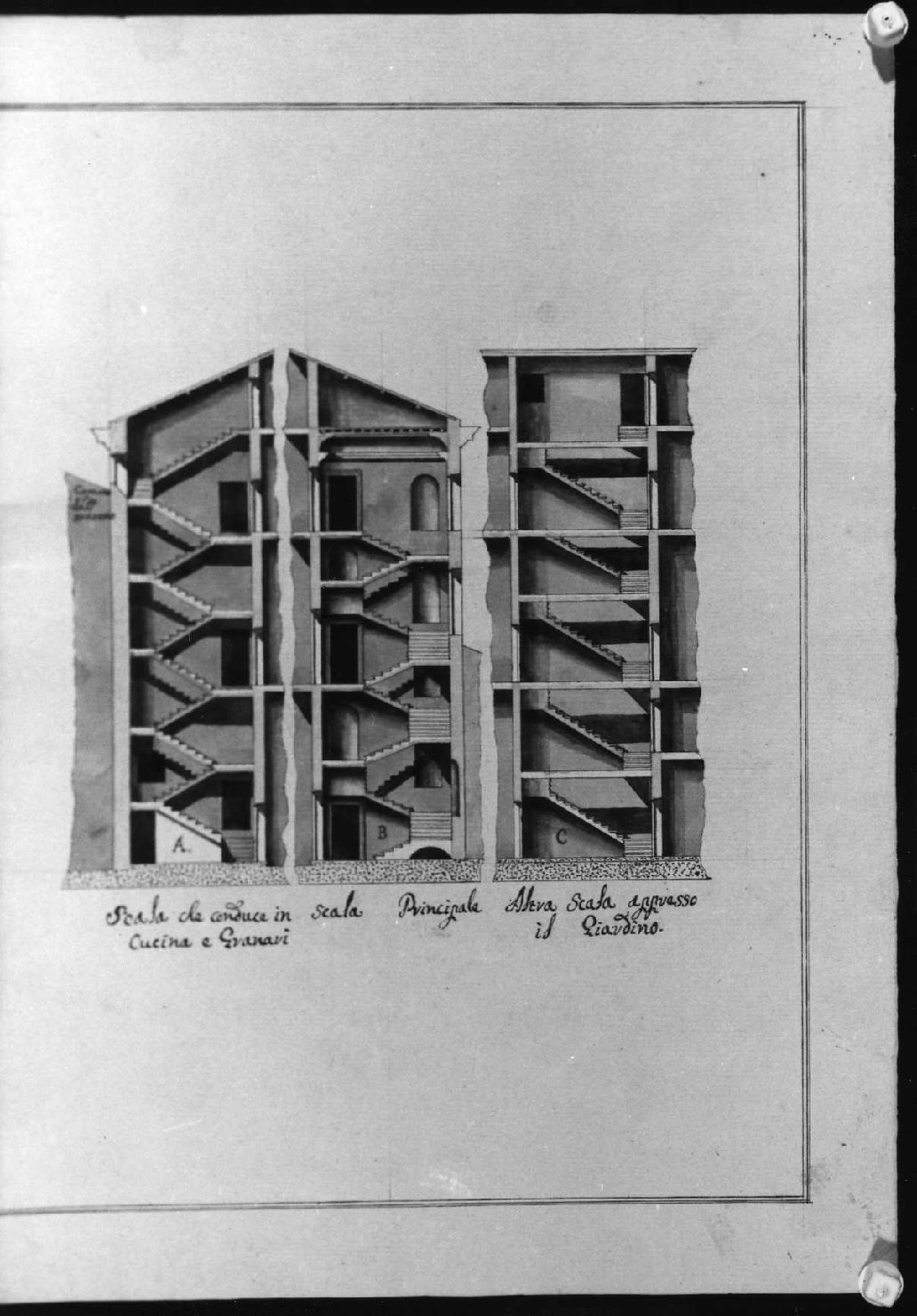 sezione di edificio (disegno, serie) di Calderari Ottone Maria (attribuito) (seconda metà sec. XVIII)