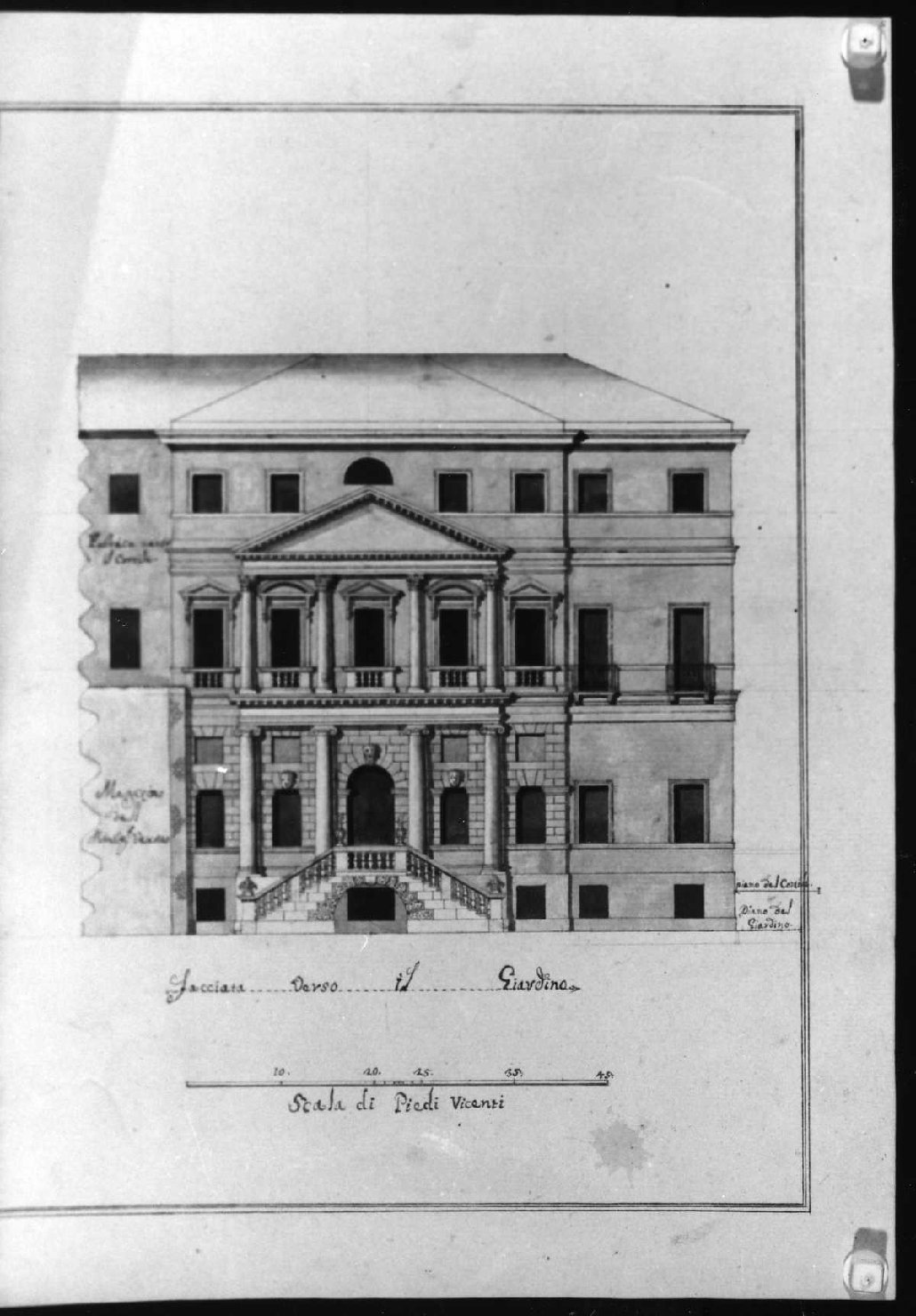 prospetto di edificio (disegno, serie) di Calderari Ottone Maria (attribuito) (seconda metà sec. XVIII)