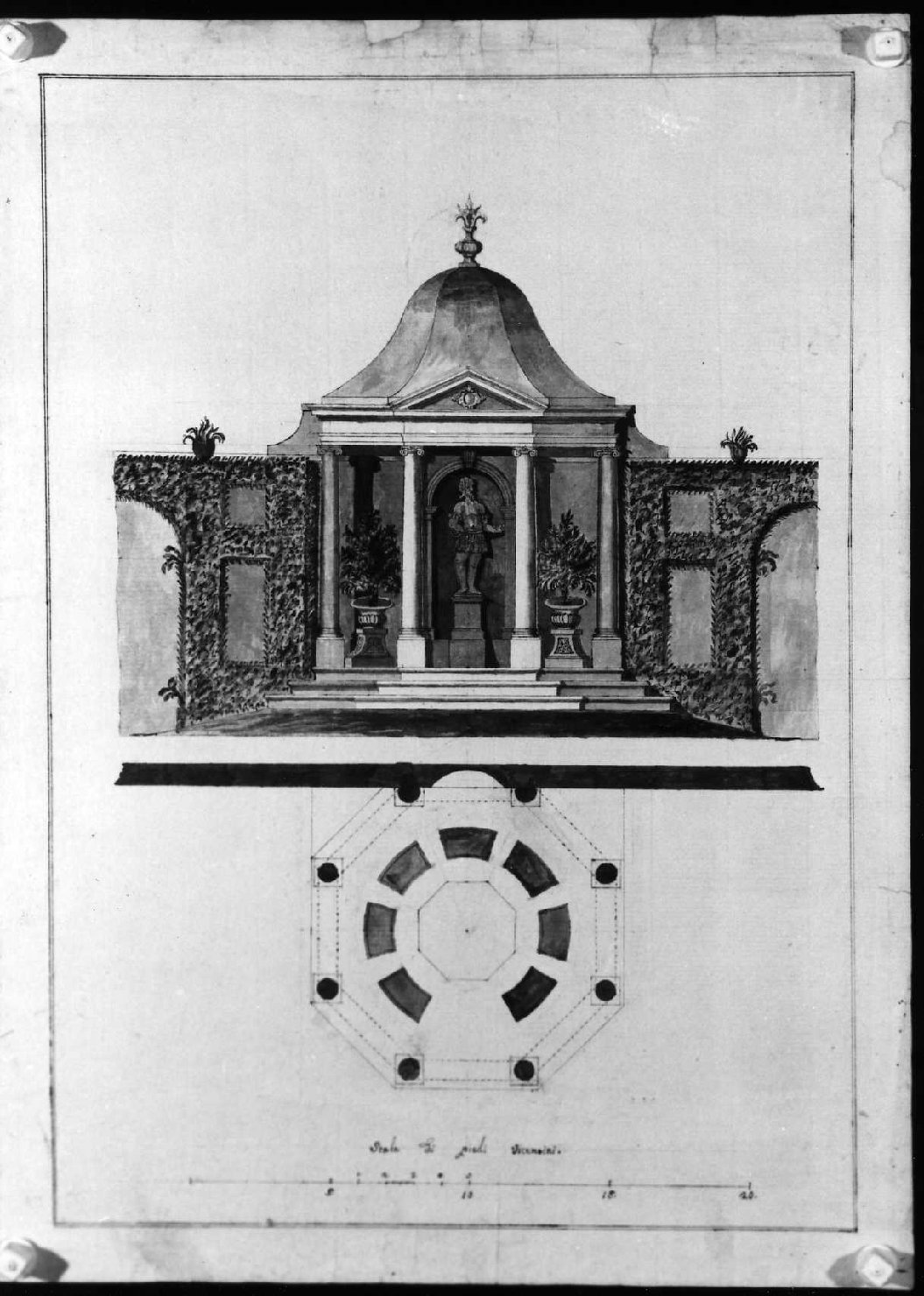 tempietto per giardino (disegno) di Calderari Ottone Maria (attribuito) (seconda metà sec. XVIII)