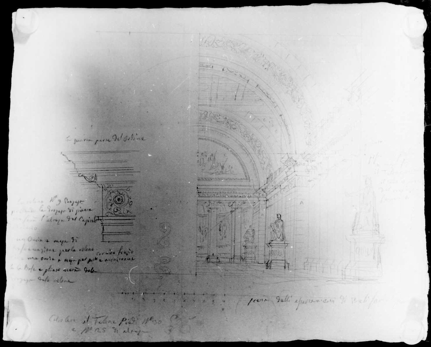 elementi architettonici e interno (disegno) di Picutti Giovanni (sec. XIX)