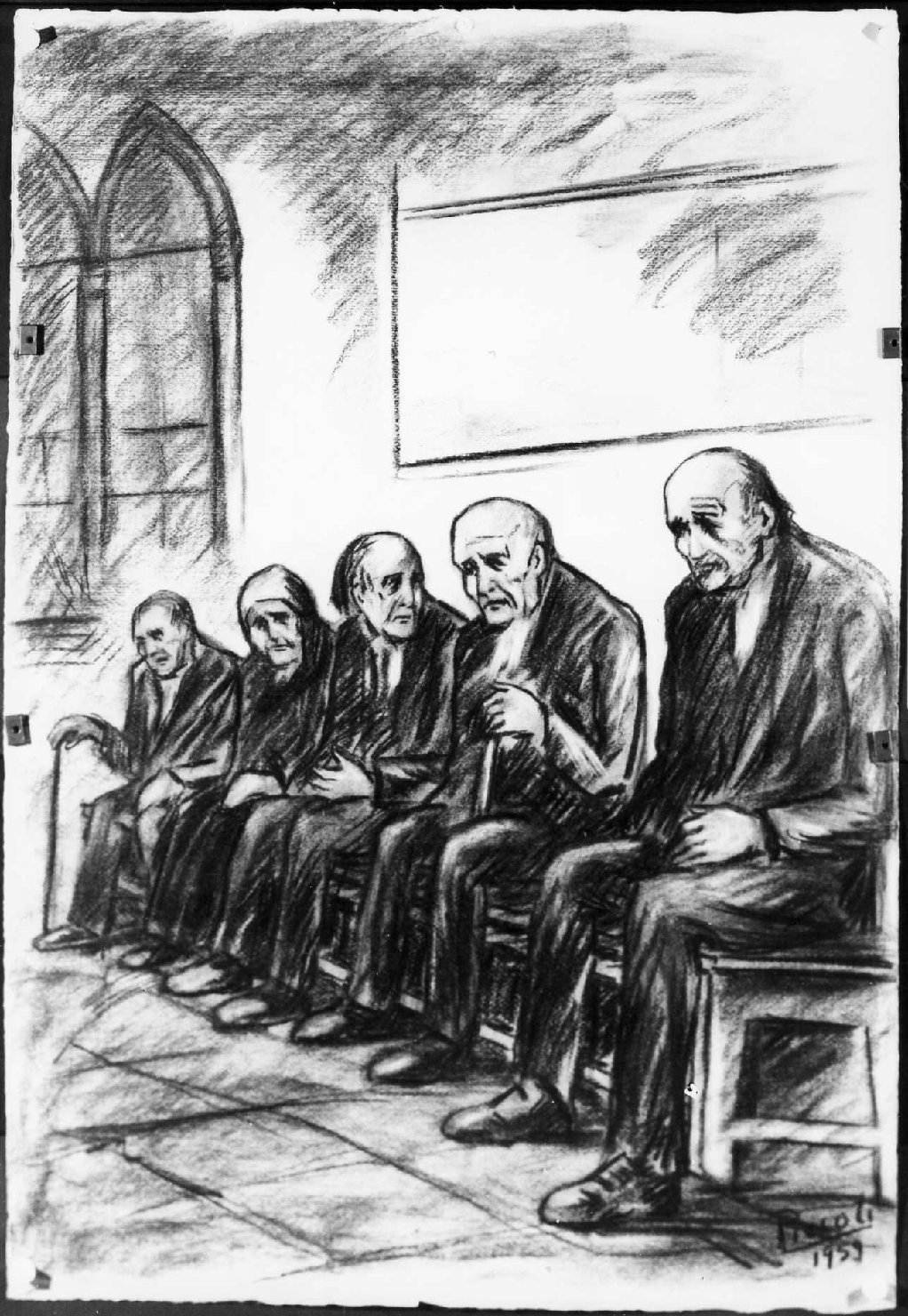 figure di anziani (disegno) di Piccoli Domenico Stanislao (sec. XX)