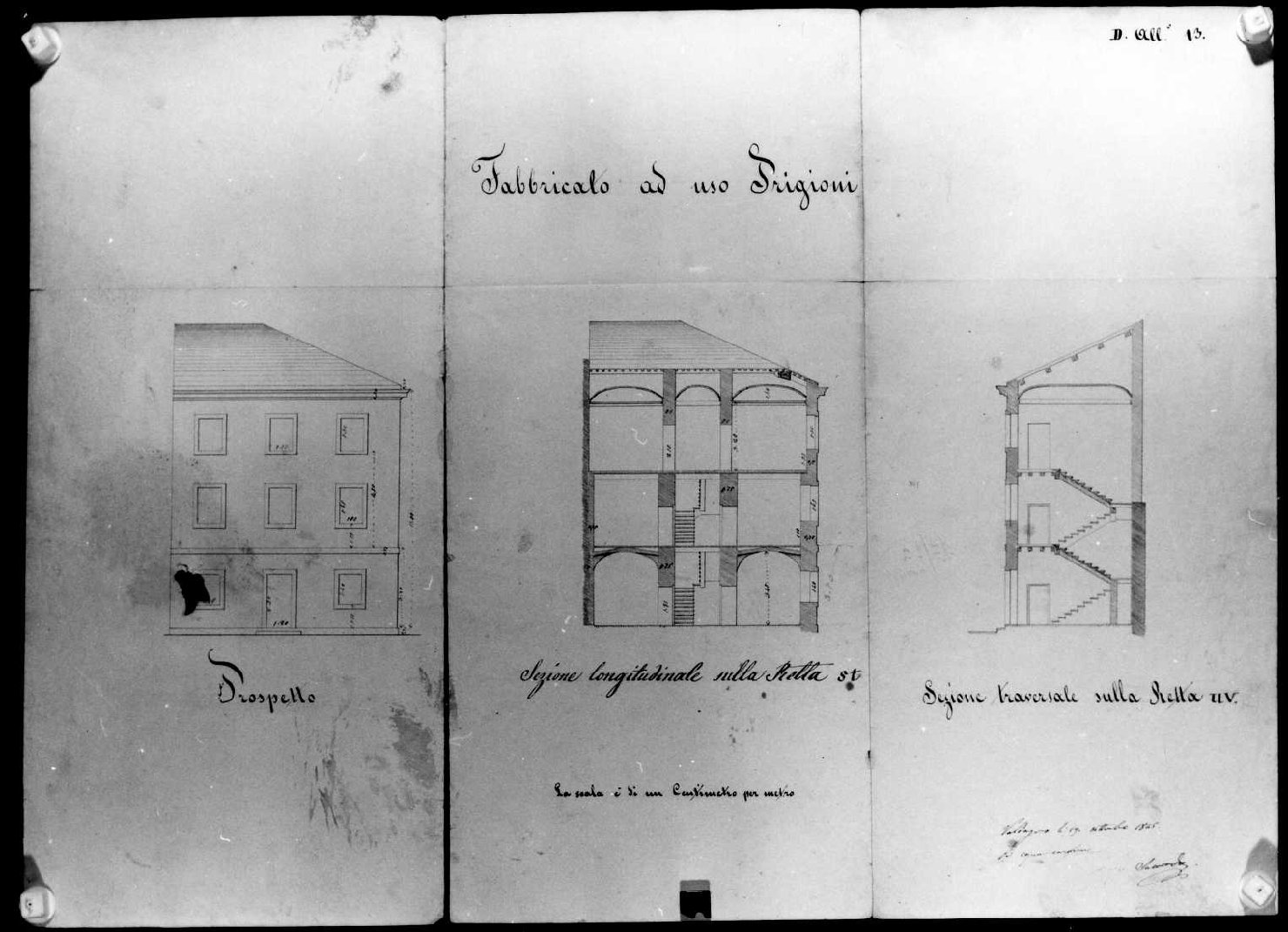 prospetto e sezioni di edificio (disegno) di Saccardo Luigi (sec. XIX)