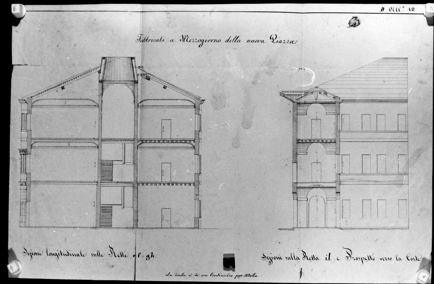 prospetto e sezione di edificio (disegno) di Saccardo Luigi, Lucchini Giovanni (sec. XIX)
