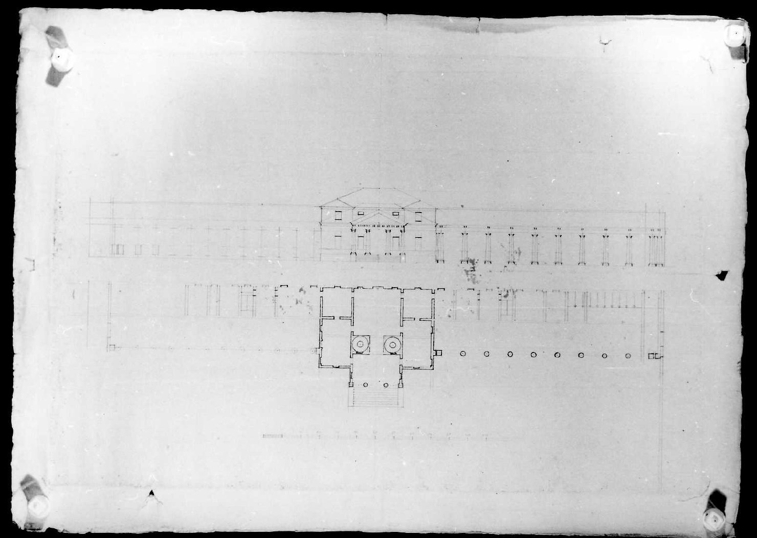 prospetto e pianta di edificio (disegno, serie) di Calderari Ottone Maria (sec. XVIII)