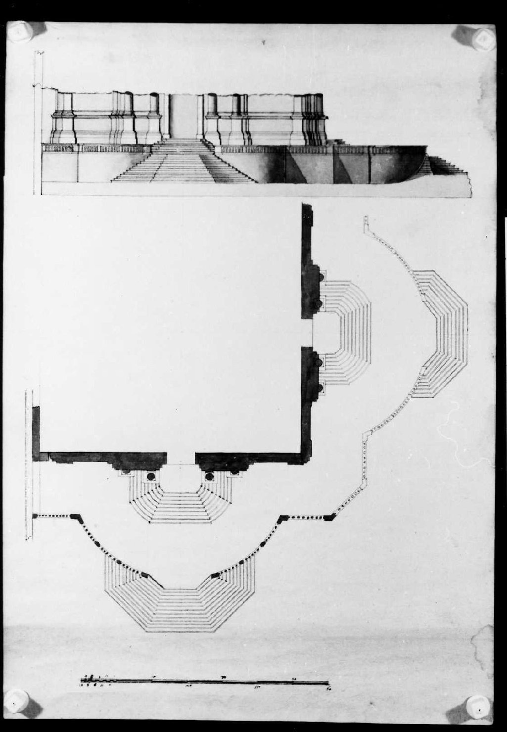 prospetto e pianta di scalinata (disegno, serie) - ambito vicentino (sec. XIX)