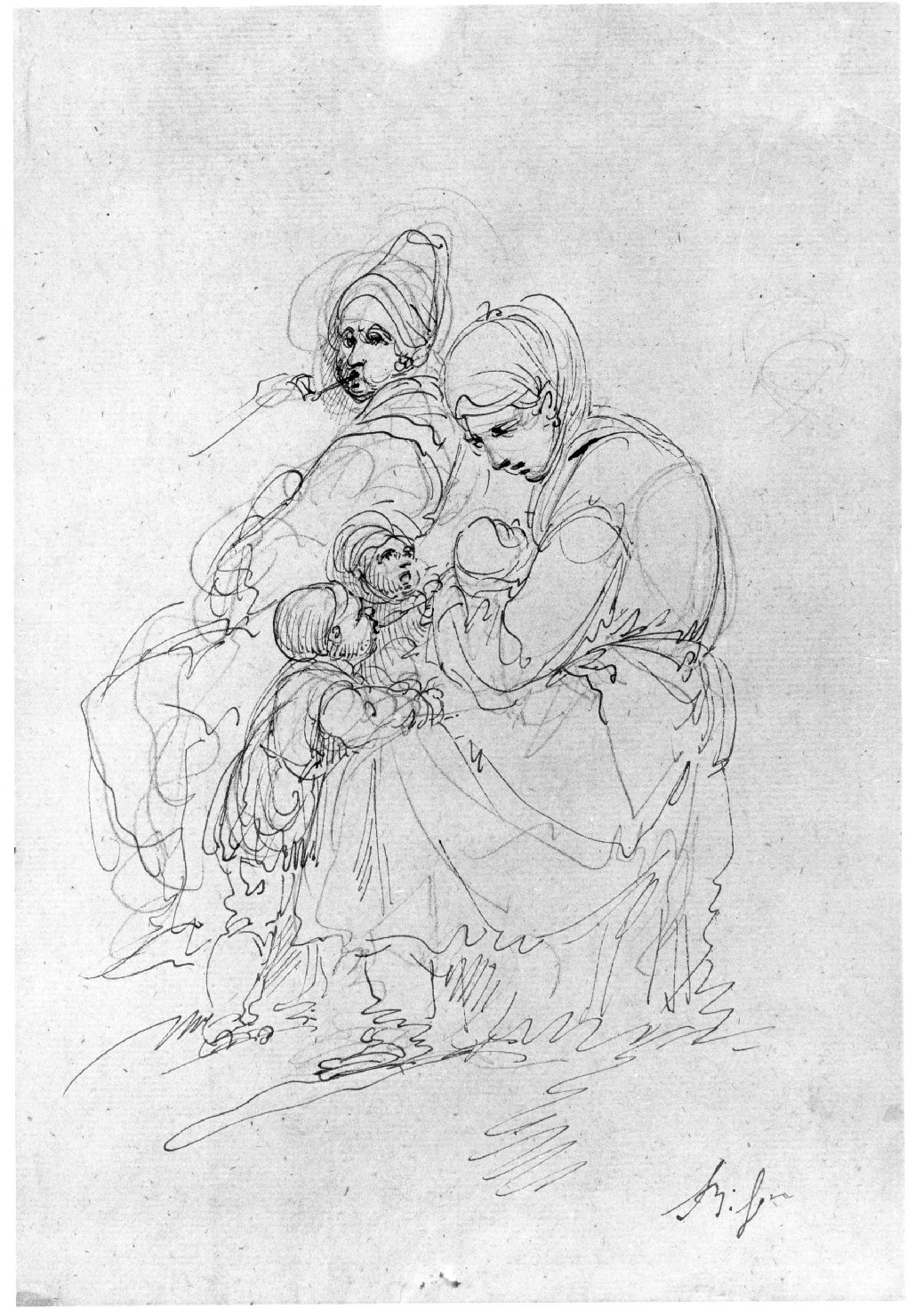 scena familiare (disegno) di Bison Giuseppe Bernardino (fine/inizio secc. XVIII/ XIX)