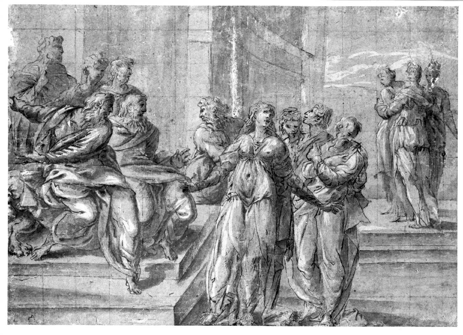 disputa di Santa Caterina d'Alessandria con i filosofi (disegno preparatorio) di Zanguidi Jacopo detto Bertoja (sec. XVI)