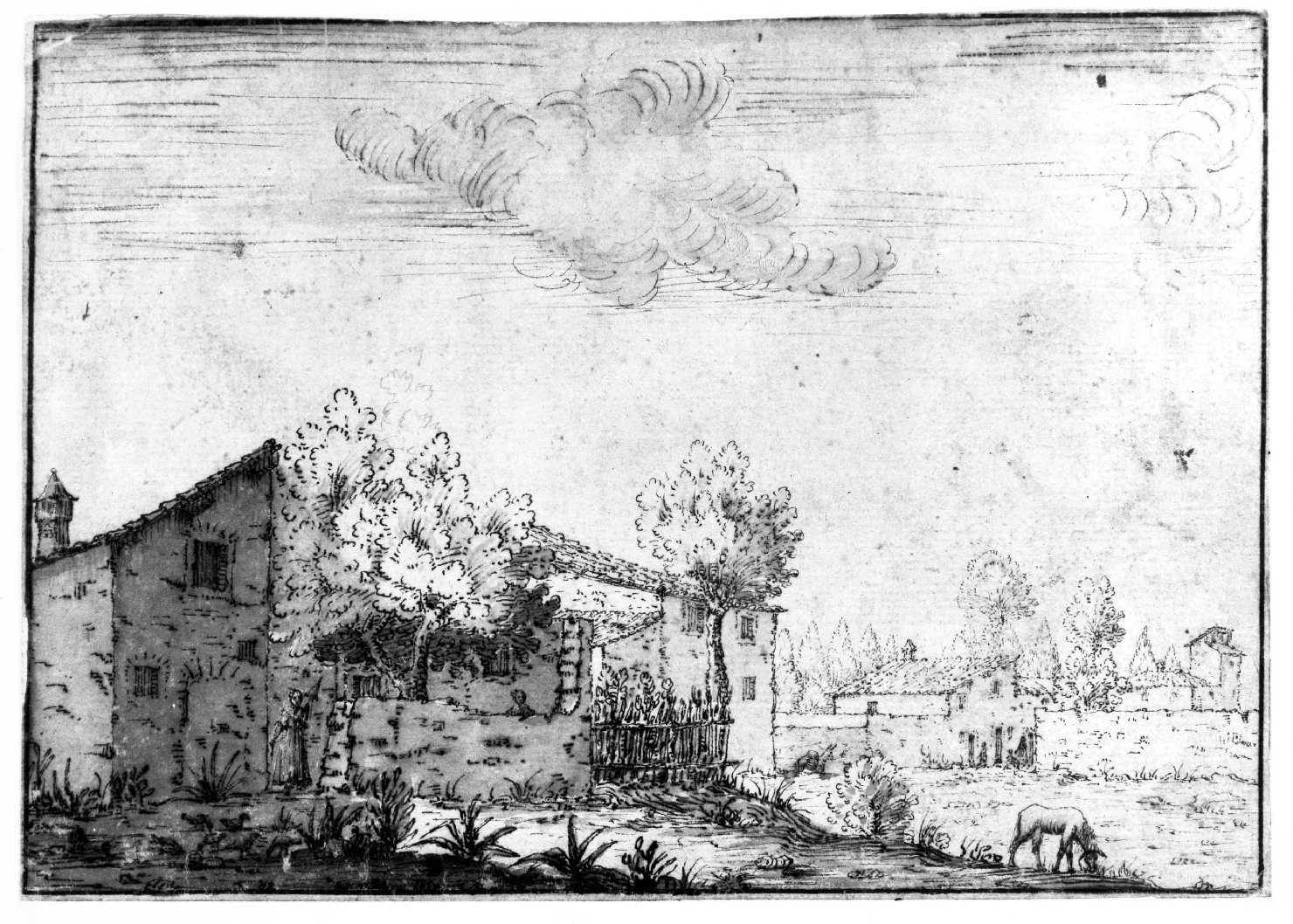 paesaggio rurale (disegno) di Bazzicaluva Ercole (prima metà sec. XVII)