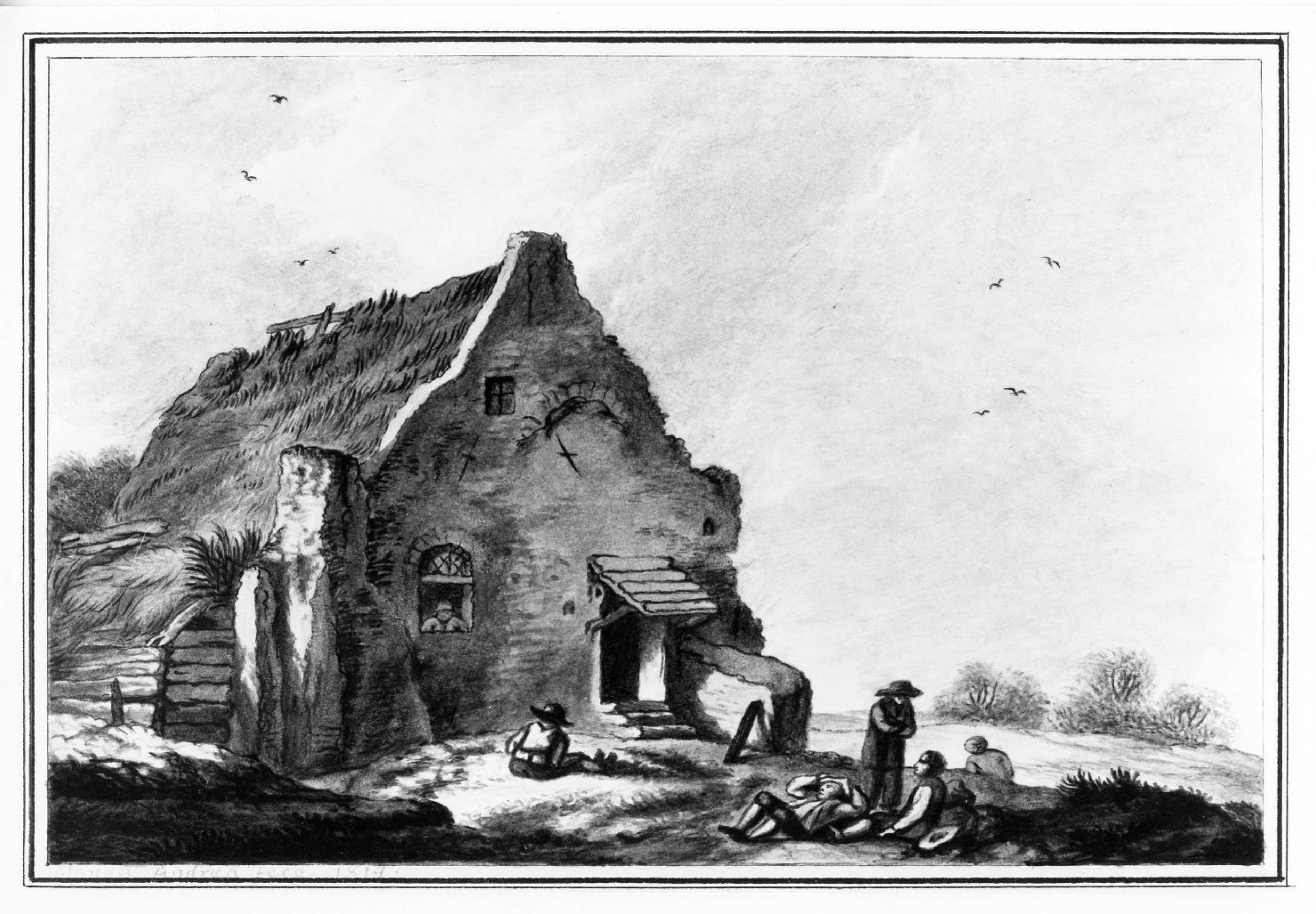 scena campestre con figure (disegno) di Monga Andrea (sec. XIX)