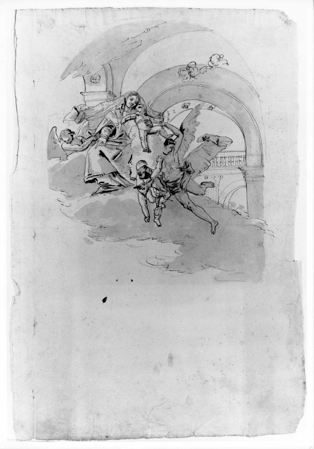 Madonna con Bambino e angeli (disegno) di Lorenzi Francesco (sec. XVIII)