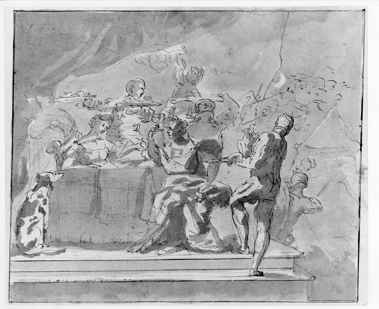 Giuditta alla tavola di Oloferne (disegno) di Lorenzi Francesco (sec. XVIII)