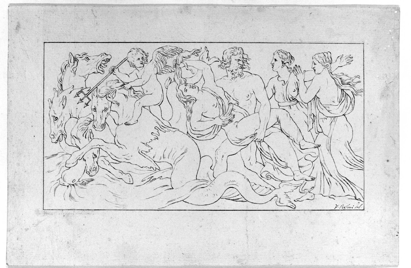 Nettuno rapisce Cenide (disegno) di Personi Francesco (fine/inizio secc. XVIII/ XIX)