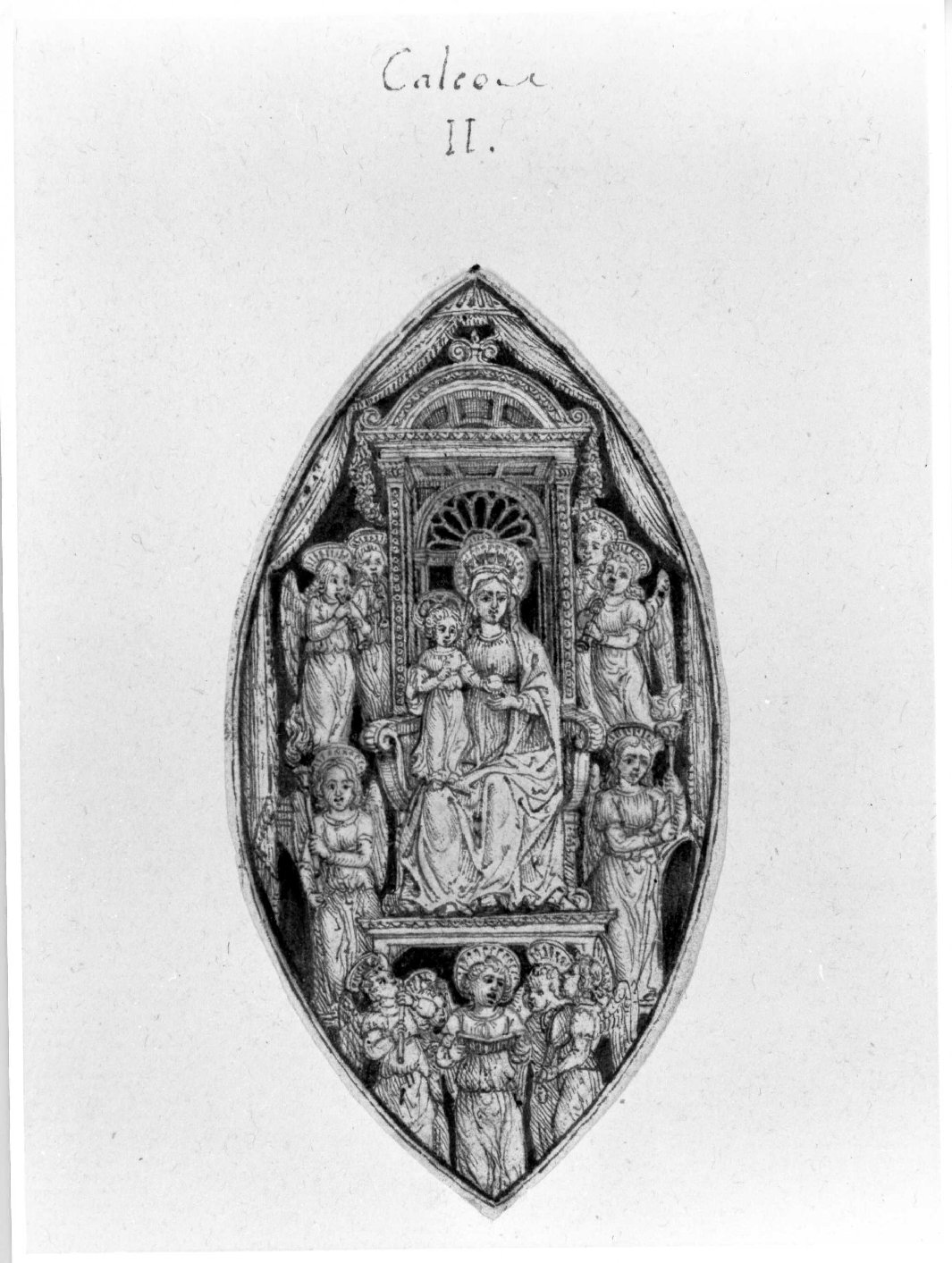 Madonna con Bambino in trono tra angeli musicanti (disegno) di Nanin Pietro (metà sec. XIX)