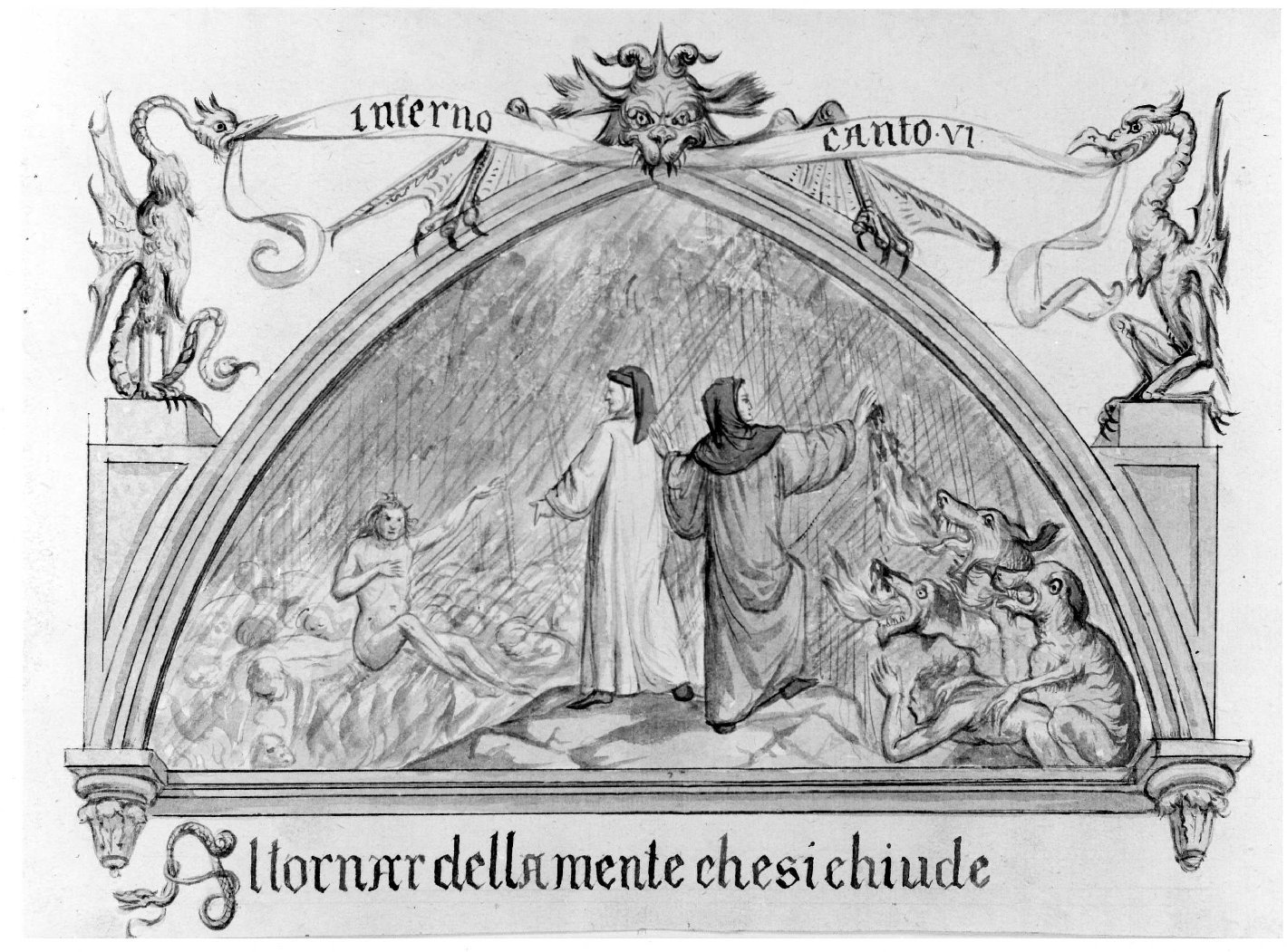 Dante, Virgilio e Cerbero (disegno) di Nanin Pietro (metà sec. XIX)