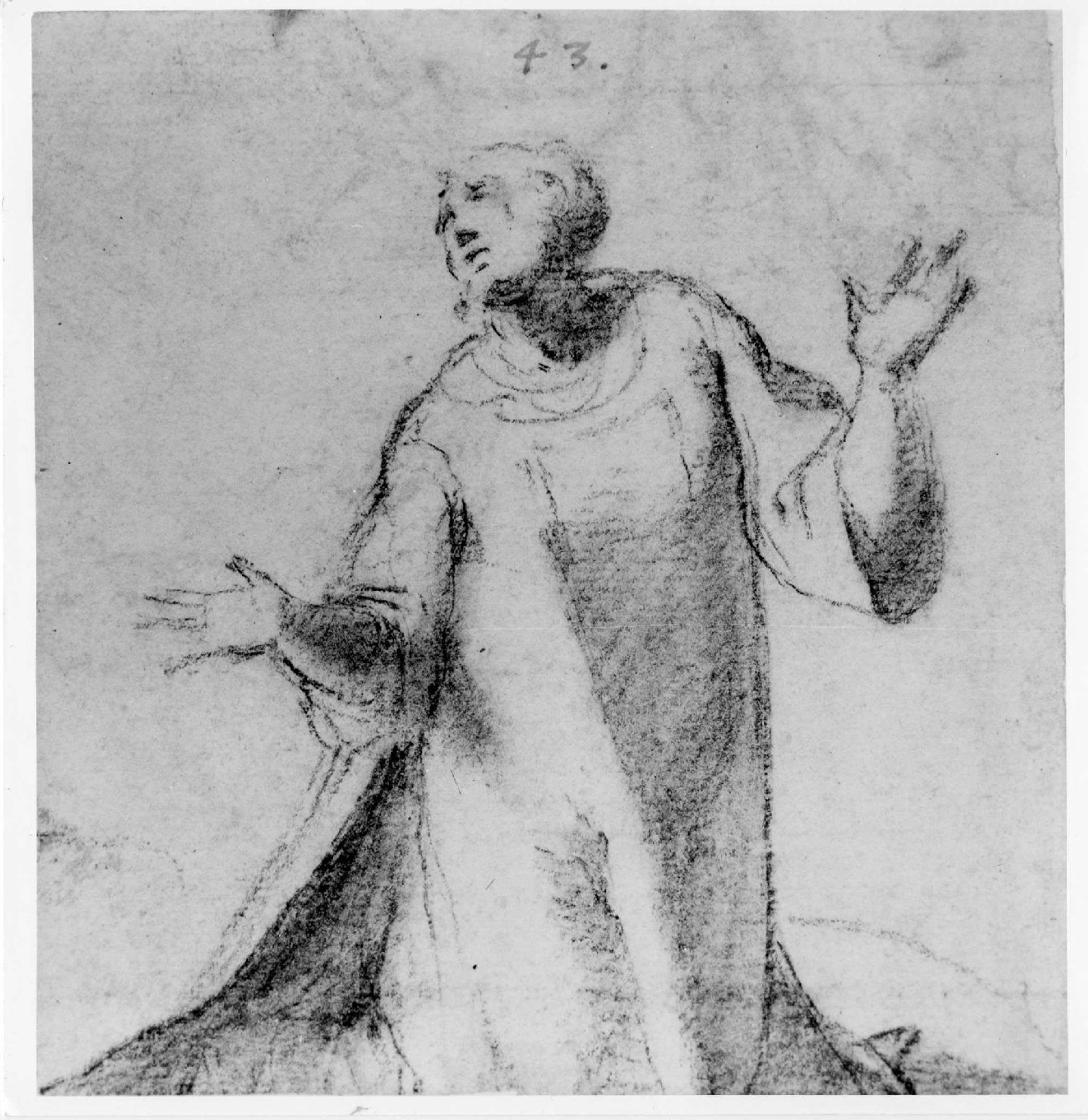 figura maschile inginocchiata (disegno) di Urbino Carlo (seconda metà sec. XVI)