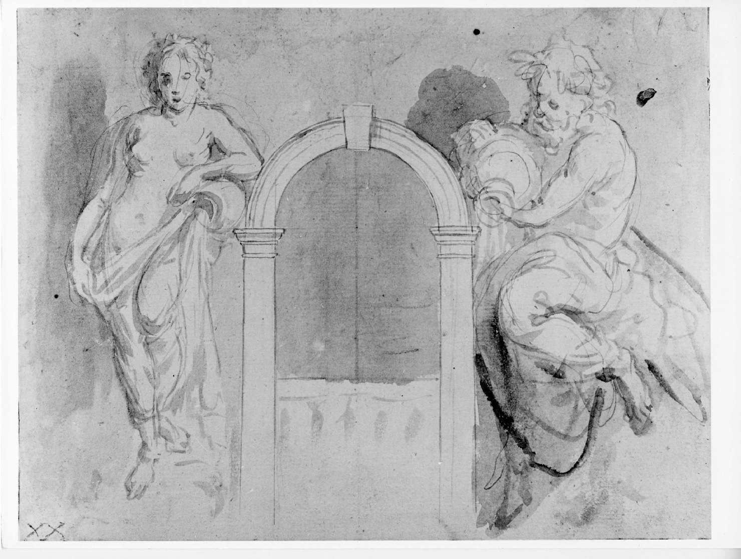 ninfa e divinità fluviale (disegno) di Marcola Marco (sec. XVIII)