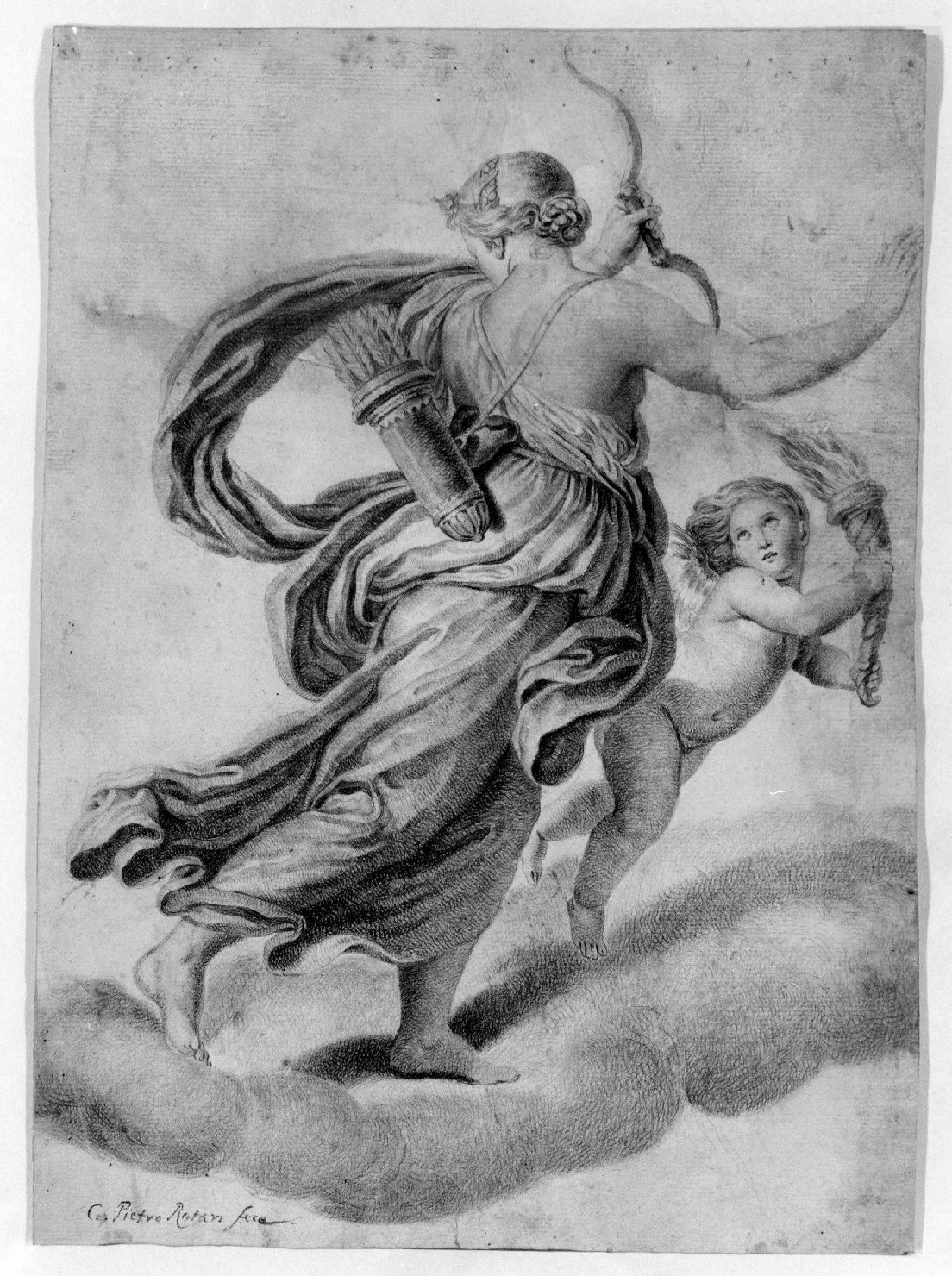 Diana e Cupido (disegno) di Rotari Pietro (attribuito) (sec. XVIII)