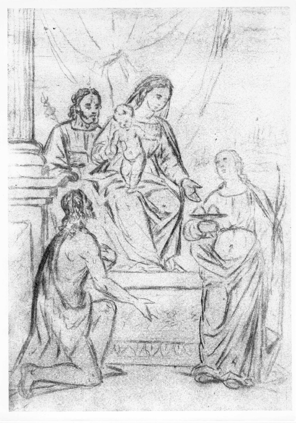Madonna con Bambino, San Giuseppe, San Giovanni e Sant'Agata (disegno) di Caliari Paolo detto Caliari Paolino (inizio sec. XIX)