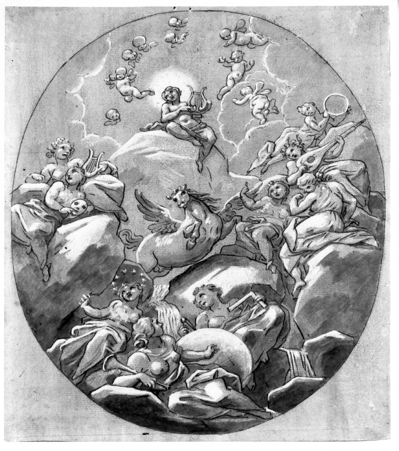 Apollo e le muse (disegno) di Dorigny Ludovico (sec. XVIII)