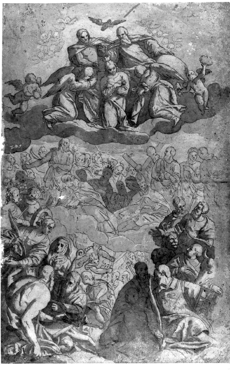 incoronazione di Maria Vergine tra santi (disegno) di Bassetti Marcantonio (sec. XVII)